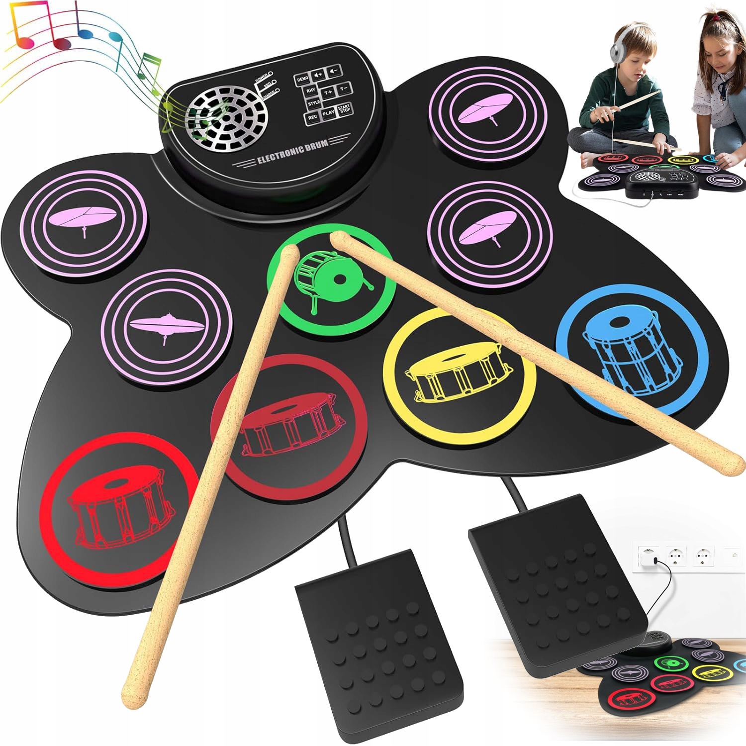 Rolovací Elektronická Bicí Souprava Roll Up Drum Pro Výuku S 9 Pady