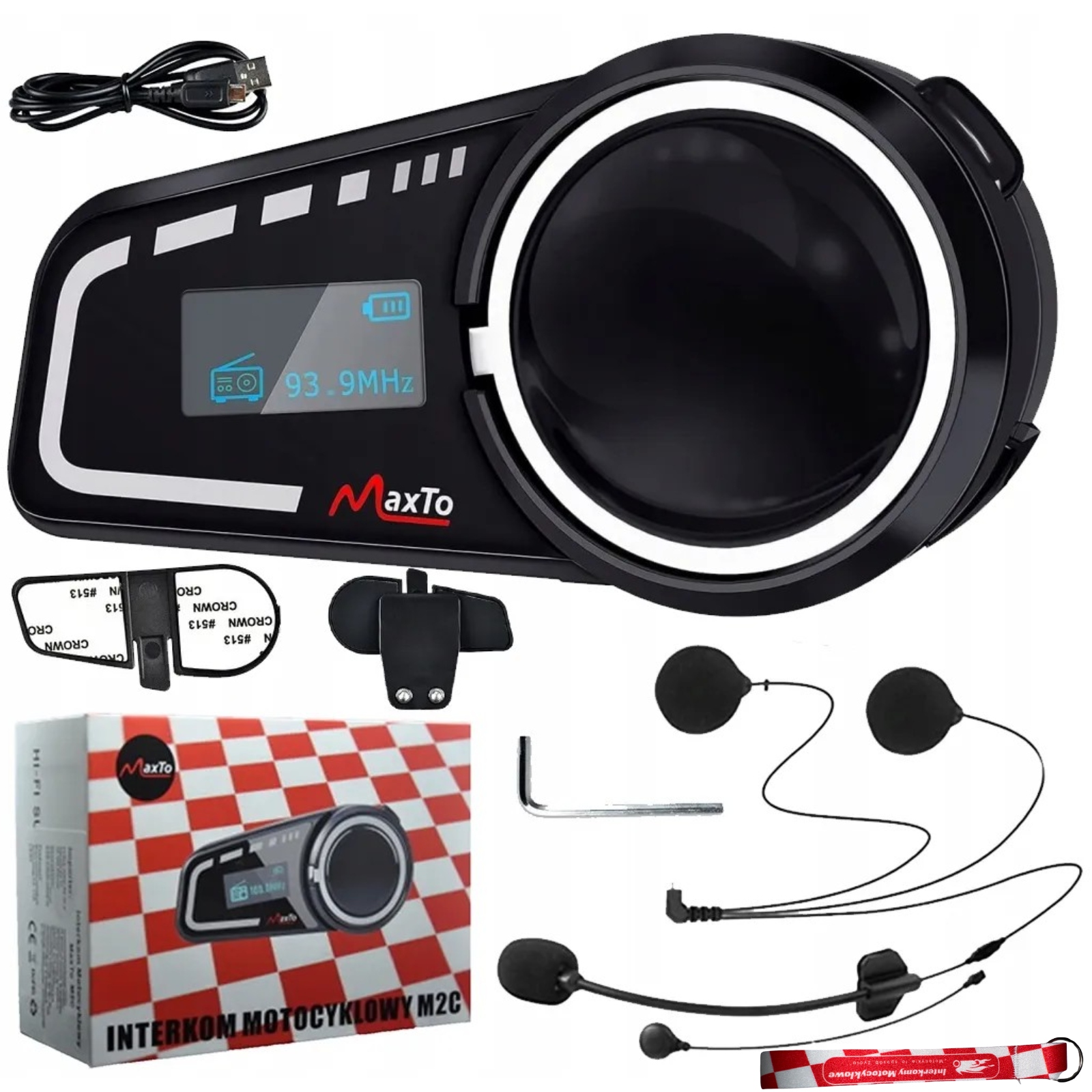 Motocyklový Interkom MaxTo M2C na 6 Moto Polský Lektor 1000 Metrů Na Helmu