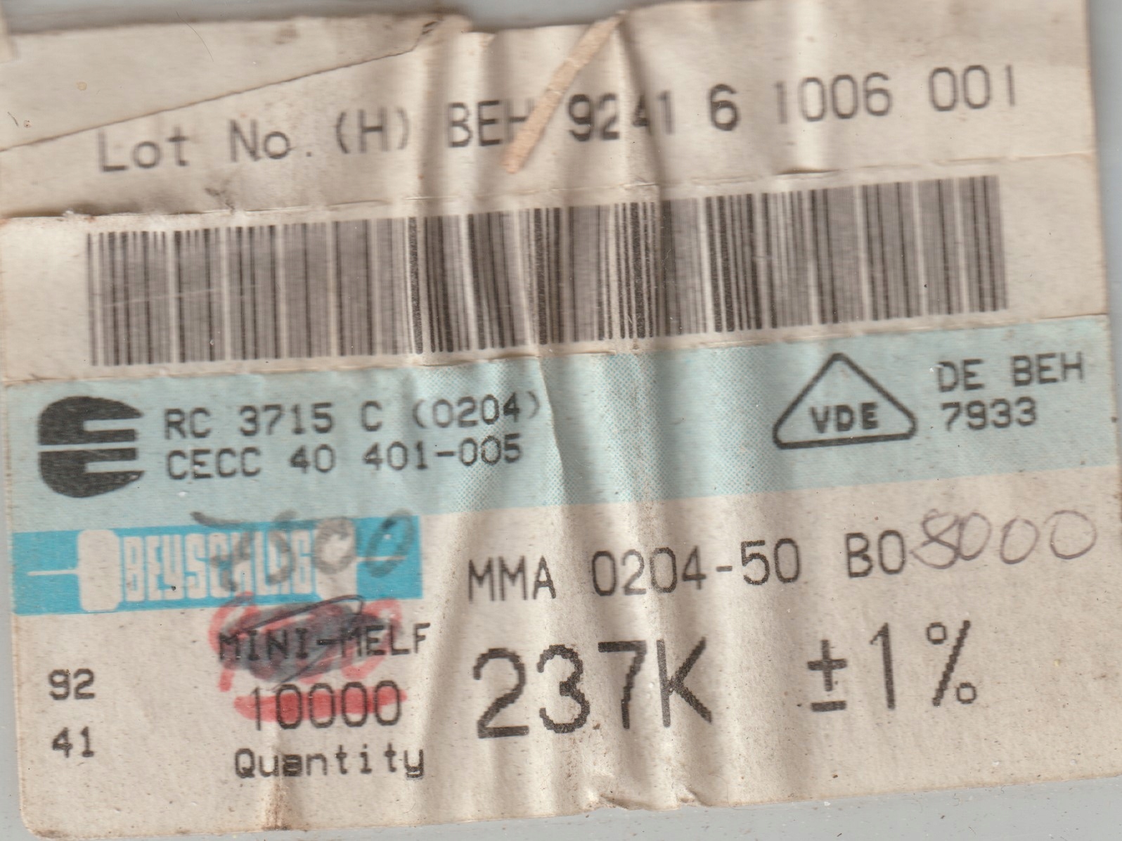 [100szt] 237K 1% 50ppm rezystor Smd minimelf MMA0204 Beyschlag low noise