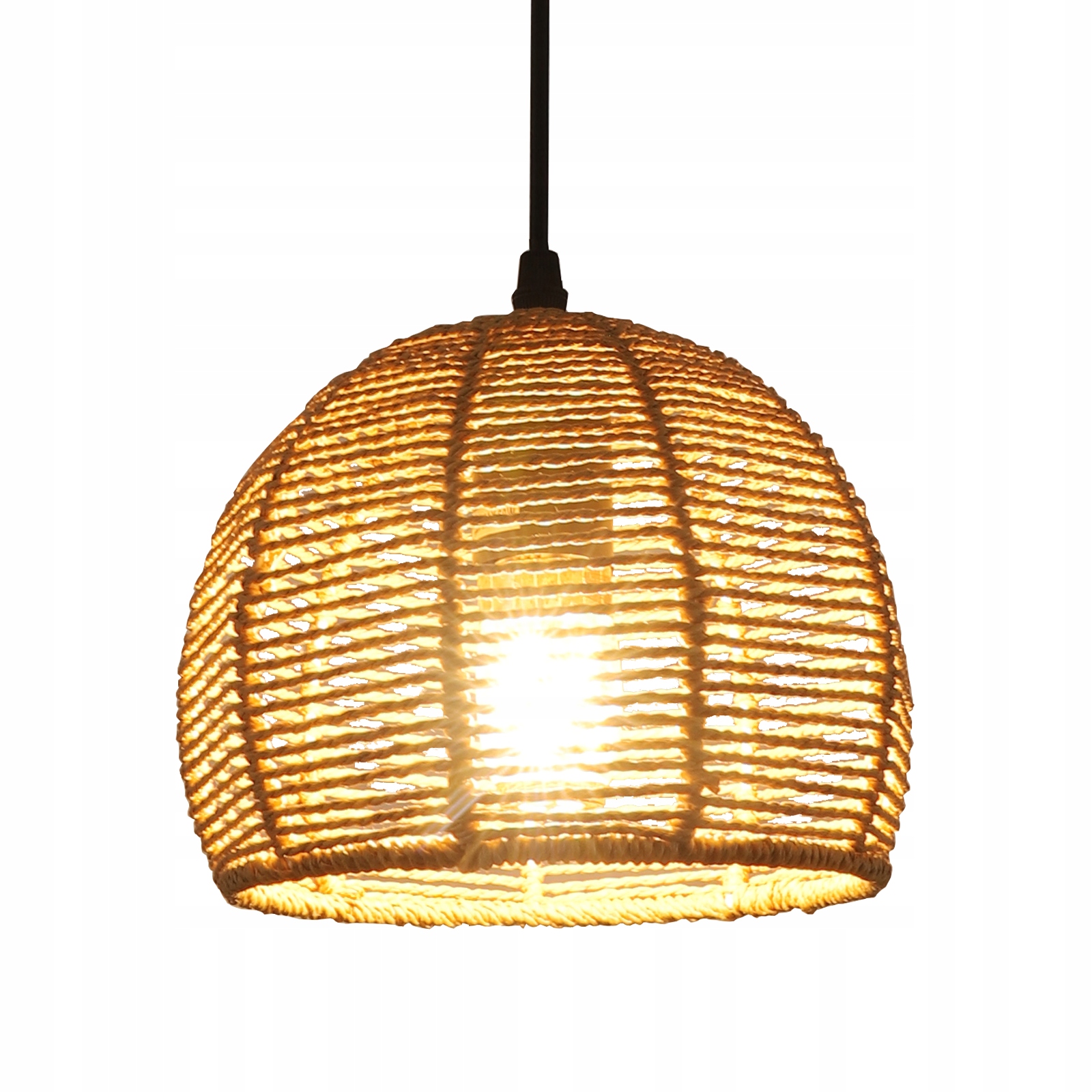 Stropní lampa E27 černá+hnědá lustr loft vintage bambusová ratanová