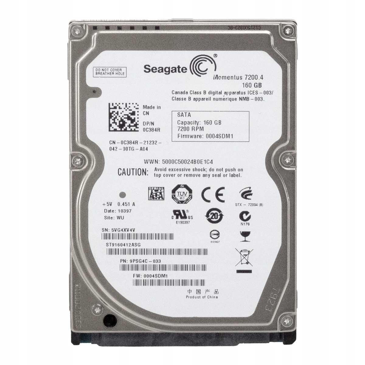 Dell 0C384R 160GB Sata II 7.2k 16MB 2.5'' ST9160412ASG
