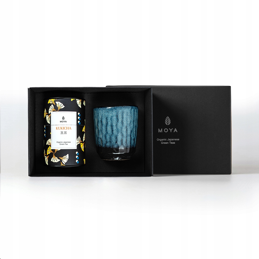 Zestaw prezentowy organiczna zielona herbata Moya Kukicha i kubek Shinto