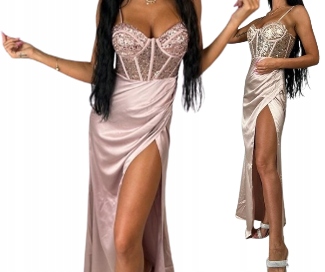 MD atlasová šaty atlas korzet kameny Růžová L