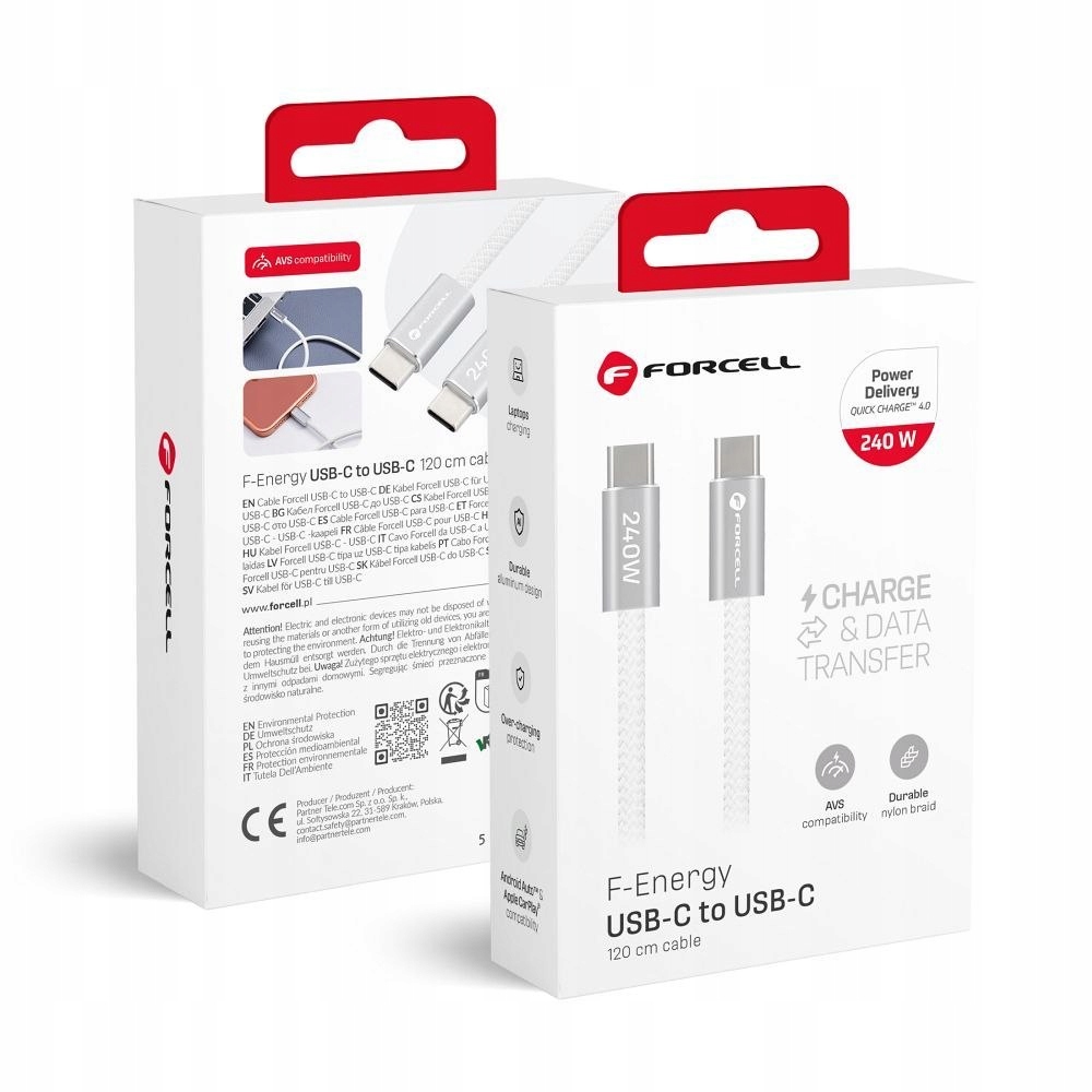 Forcell Kabel Usb C do Usb C Forcell F-Energy QC4.0 Pd 5A 240W Cafule Flat