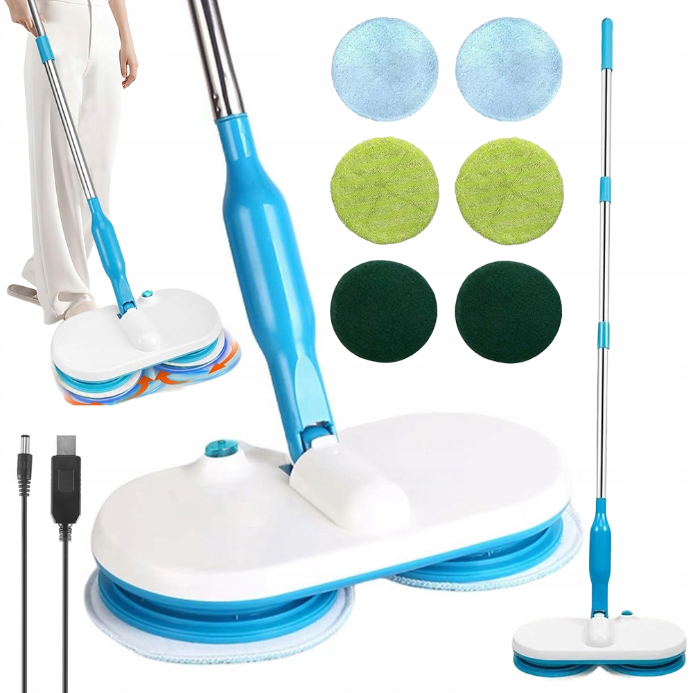 Bezdrátový elektrický mop, dvojité otáčení, s náhradní podložkou