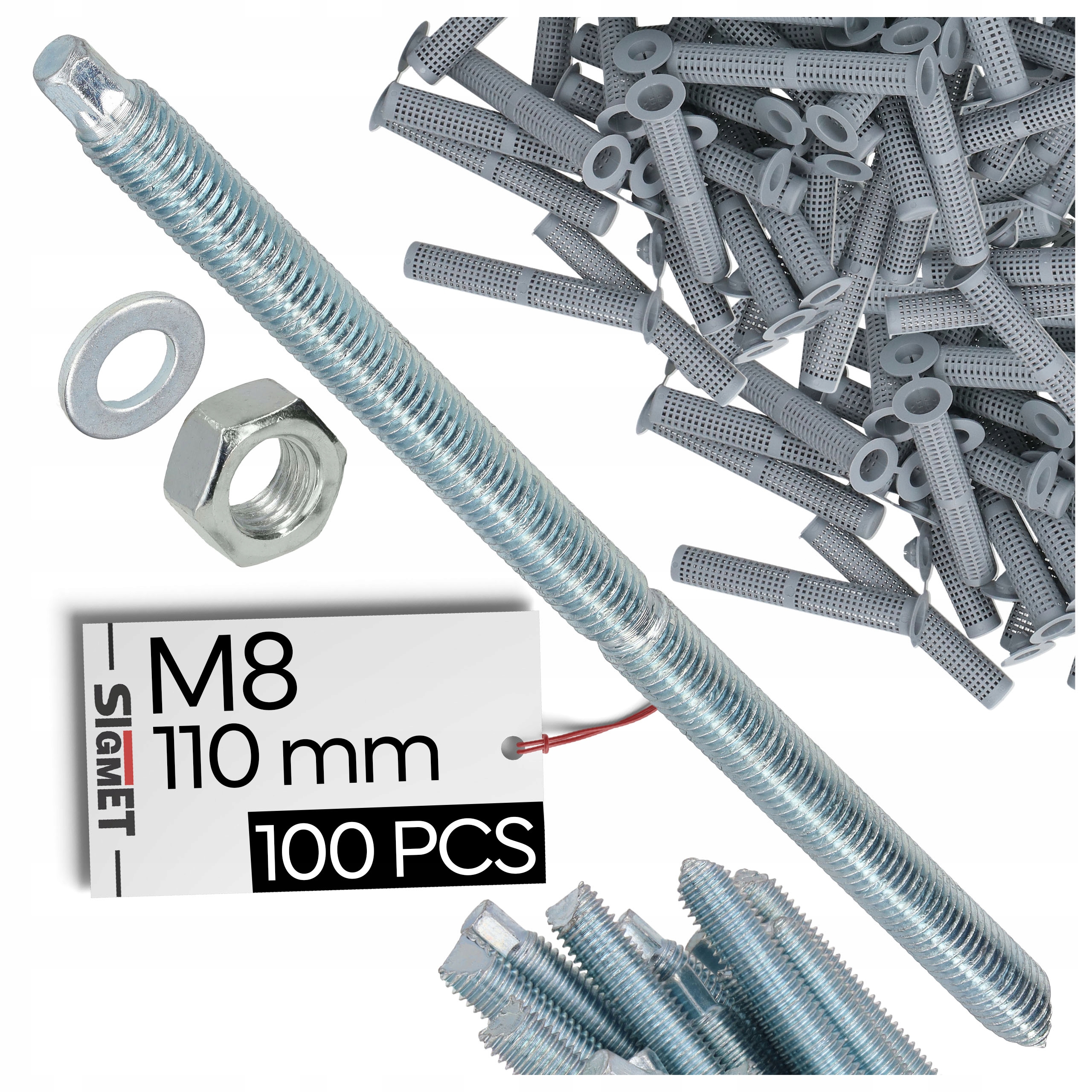 100 x Špendlík chemickej kotvy M8/110 100 x Sieťová objímka 12/80 mm