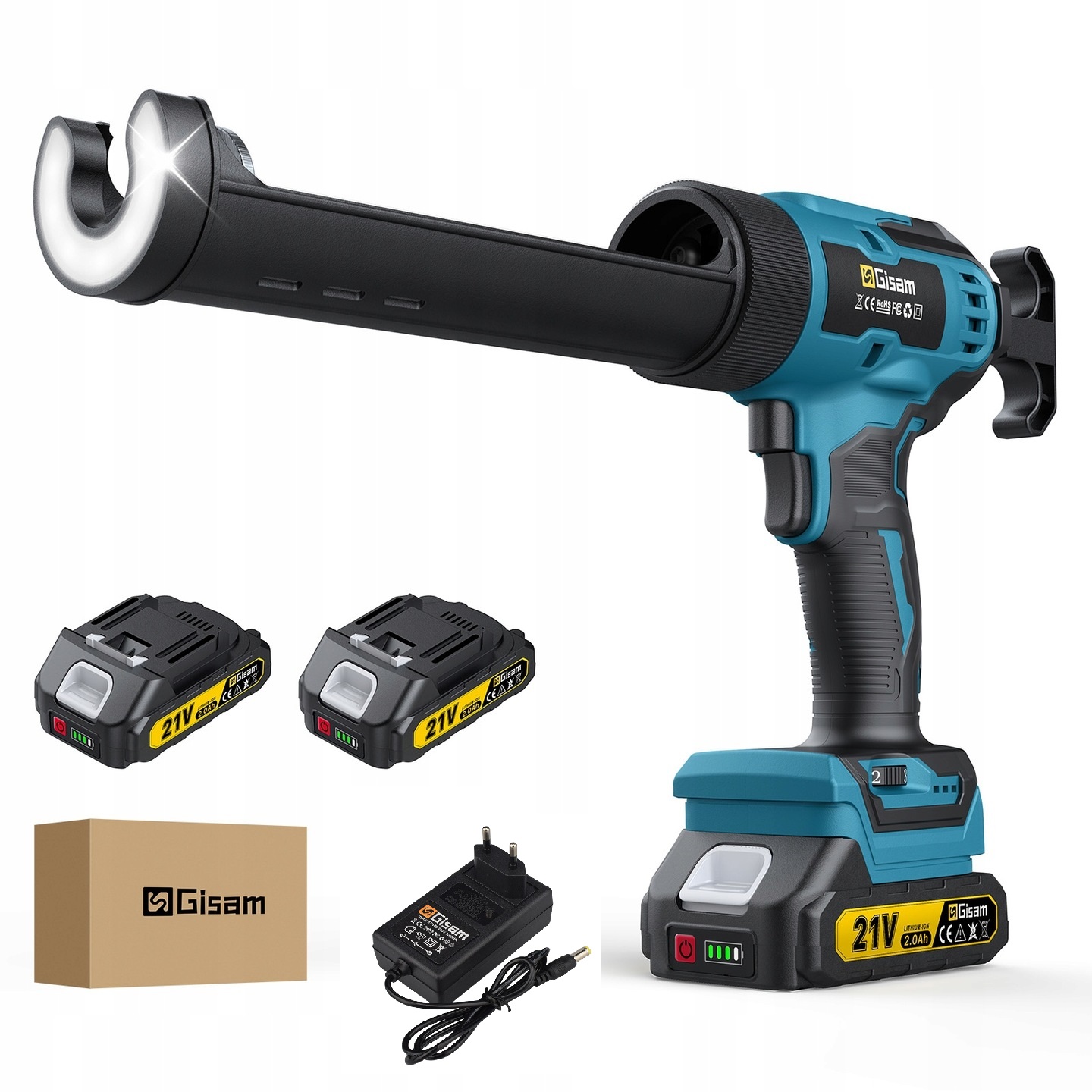 21V Aku Pistole Na Silikonové Tmely A Lepidla – Automatická, 6 Rychlostí, 2 Baterie