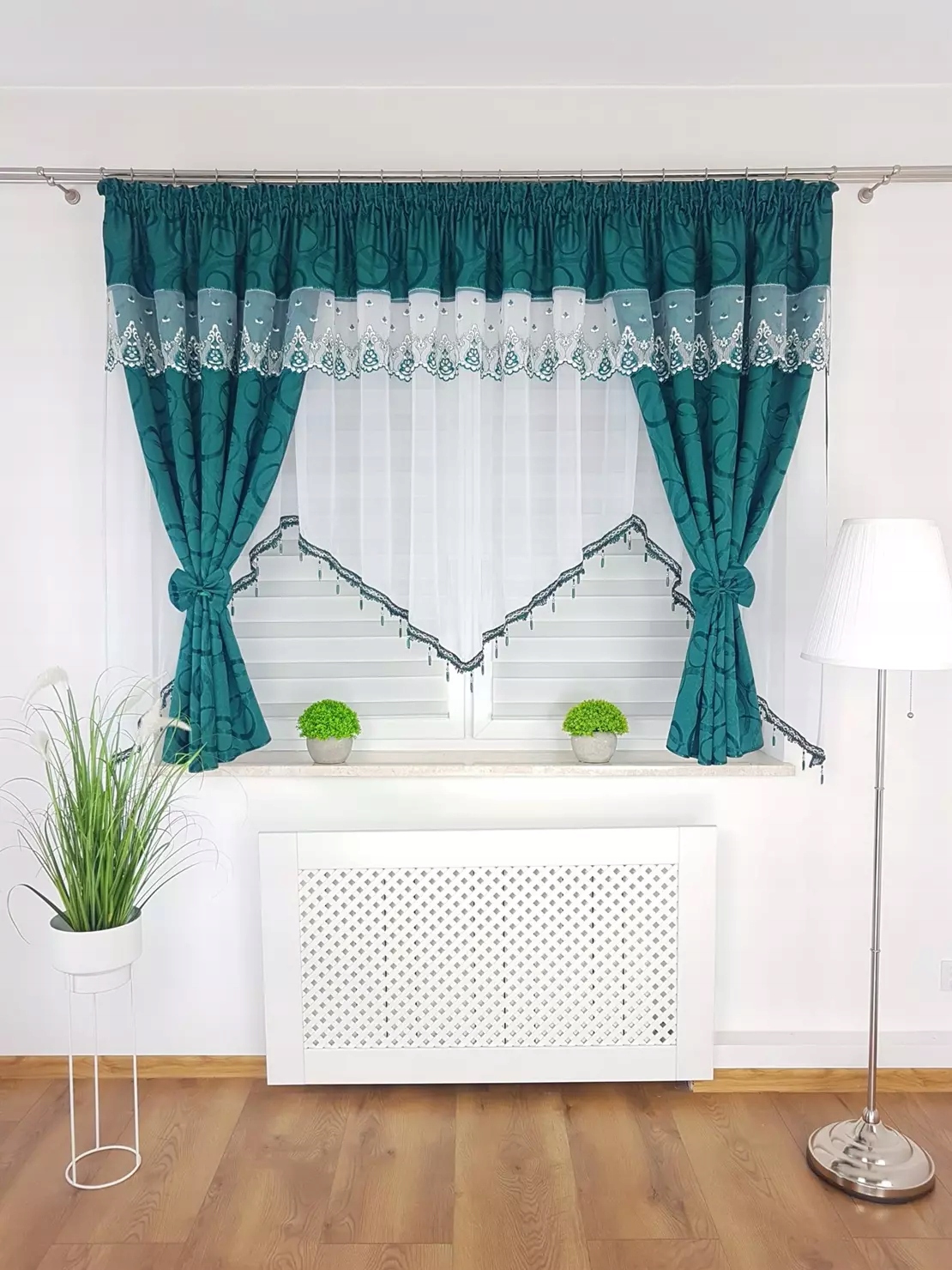 Firana Gotowa Z Koralikami I Haftem Zielona Firanki Do Kuchni Zestaw Firan