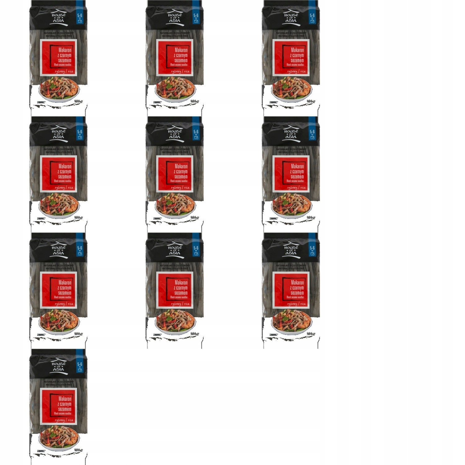 10x 200g House Of asia makaron ryżowy z czarnym sezamem 5mm Karton