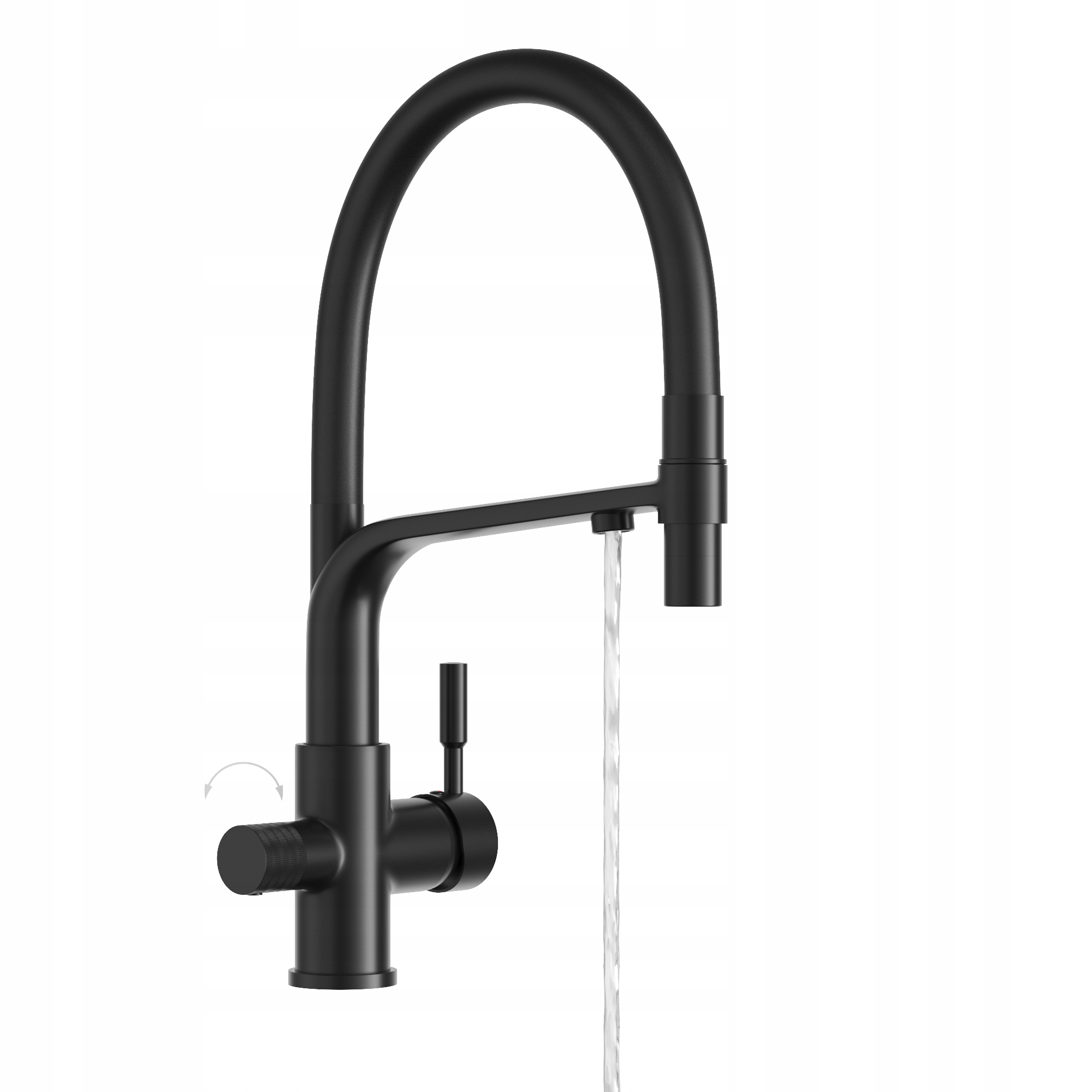 Kuchynská trojcestná batéria pre vodný filter Malta, čierny kohútik, výtokový filter