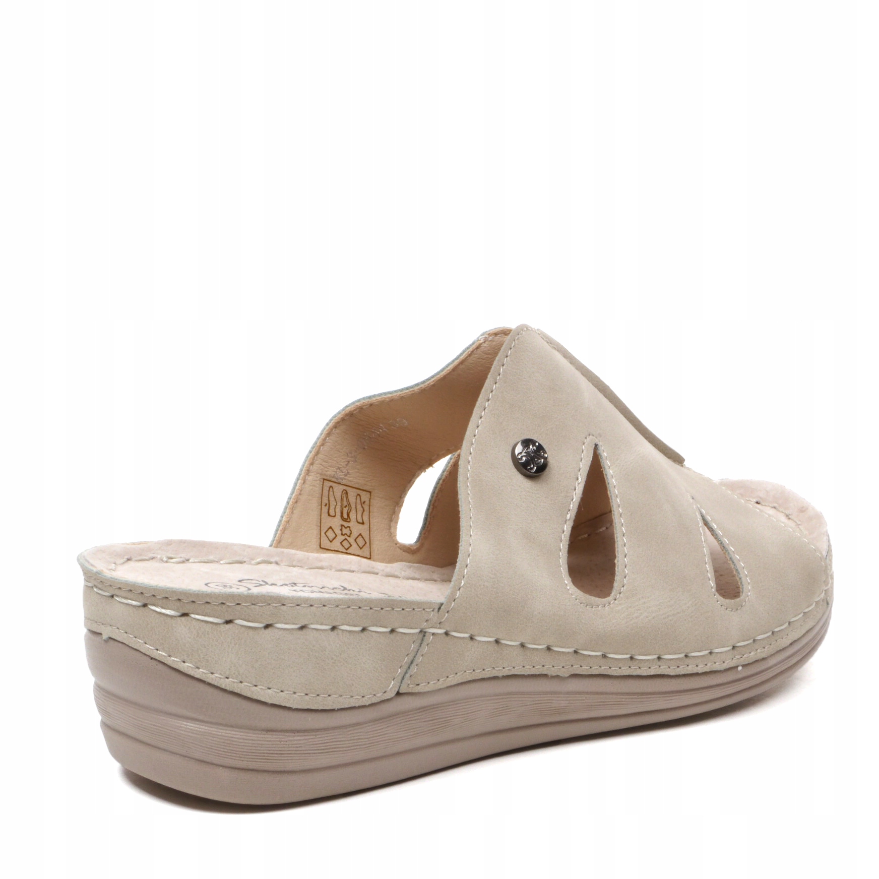 Klapki Damskie Buty do Pracy do Domu na Lato LEKKIE Wygodne wkł. SKÓRA Kolor beżowy