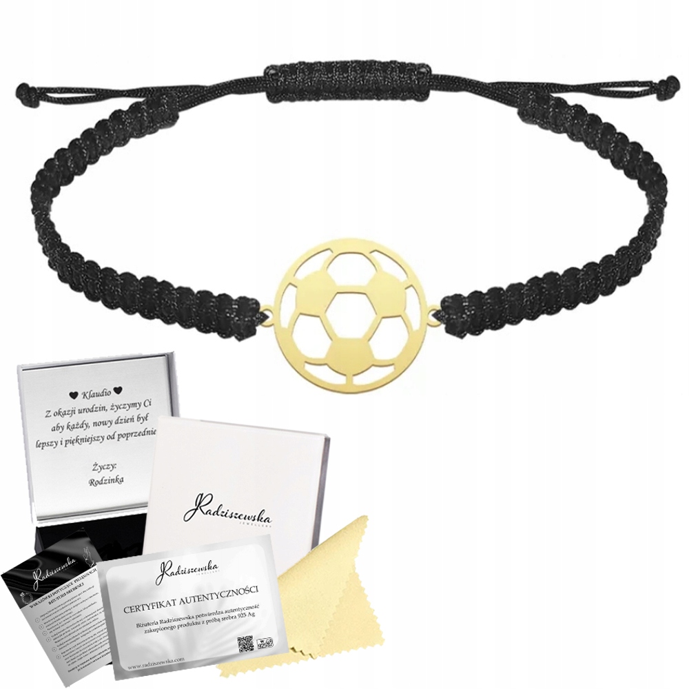 Zlatý náramek pro muže Fotbal Stříbro 925 Šňůra Dárek Dedikace
