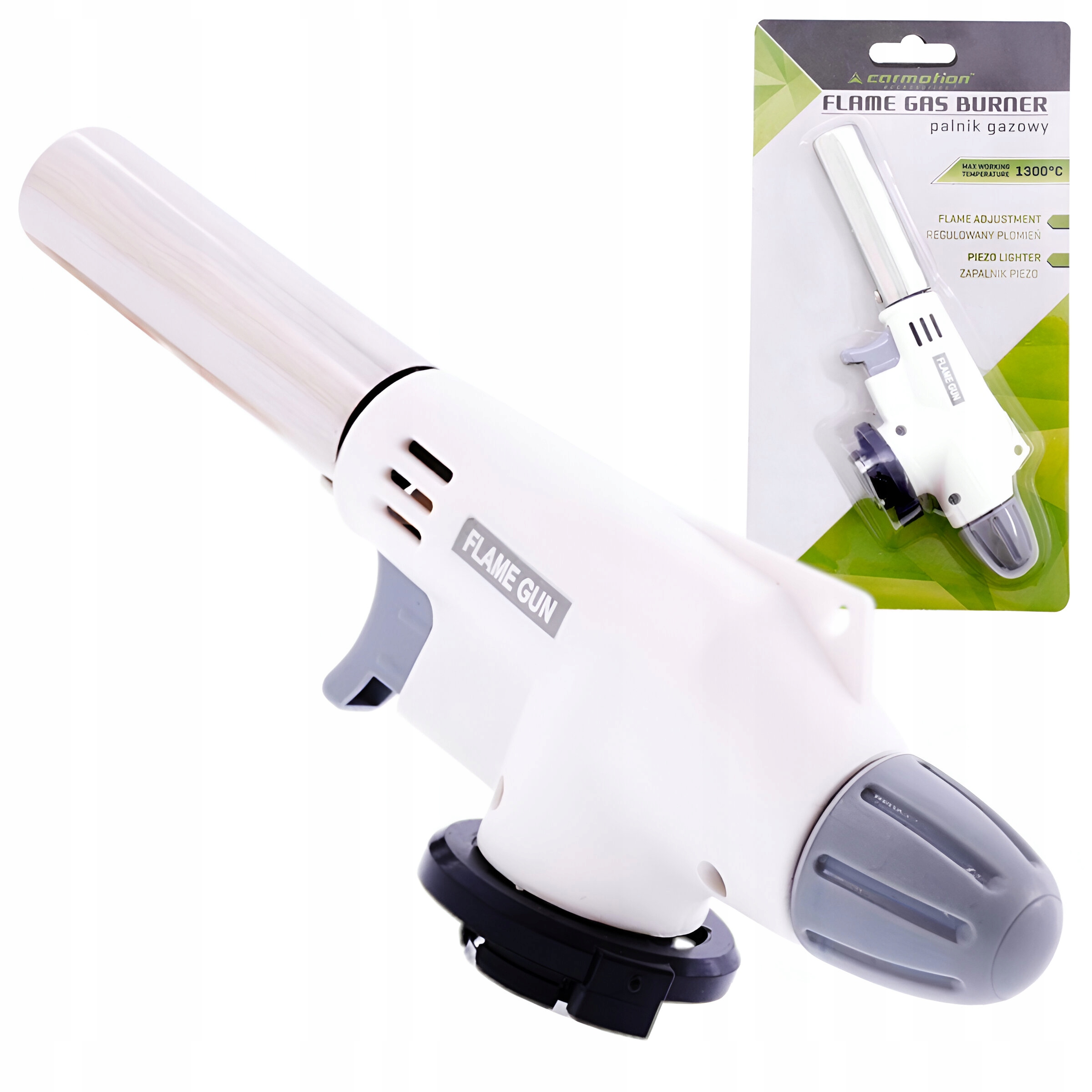 PALNIK GAZOWY Z PŁYNNĄ REGULACJĄ PŁOMIENIA ZE SPUSTEM GRILL KOMINEK 1300°C Kolor biały