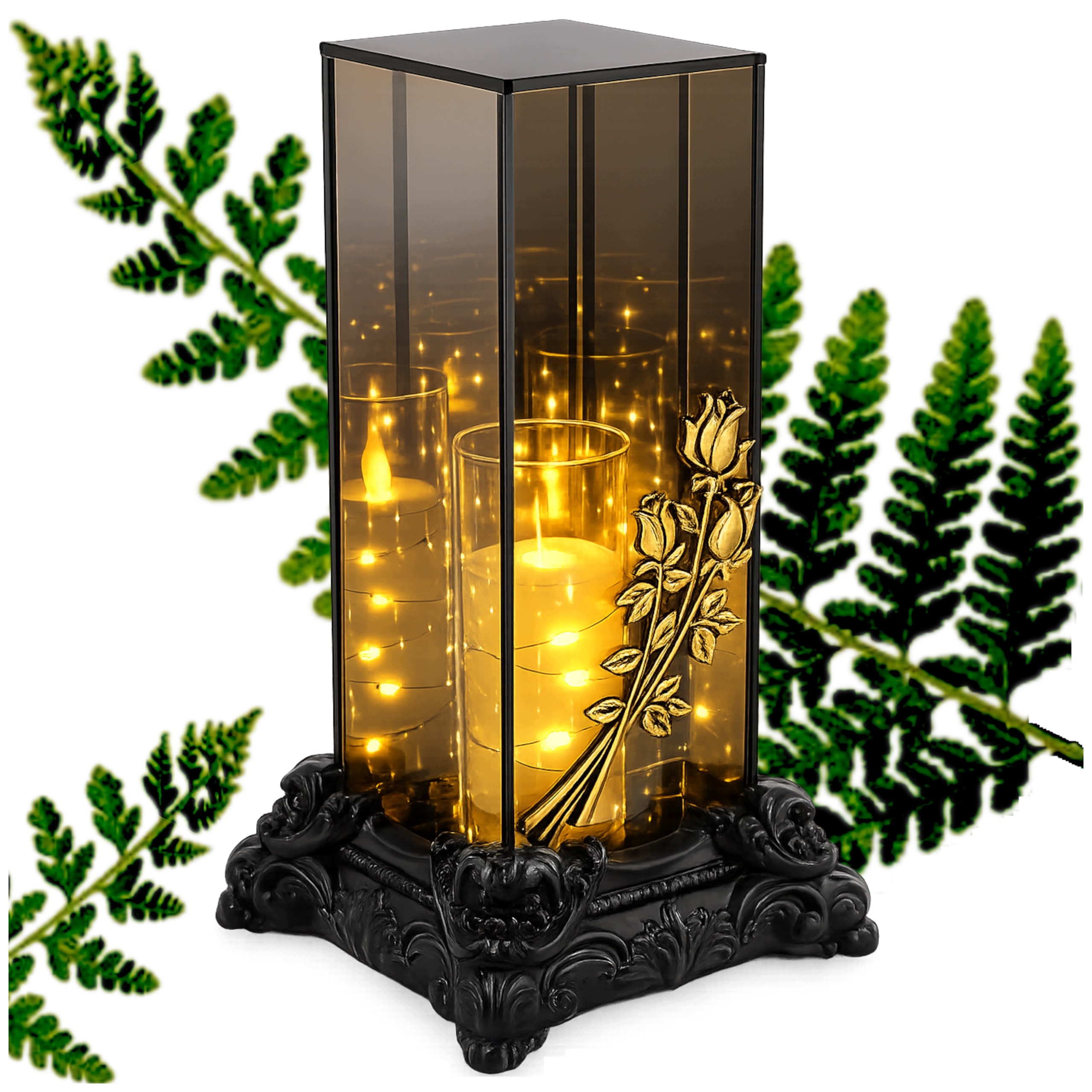 Hřbitovní Svíčka Zrcadlový 3D Kaplička Černá/Zlatá 16x16x28 cm RT25119-XXL Led