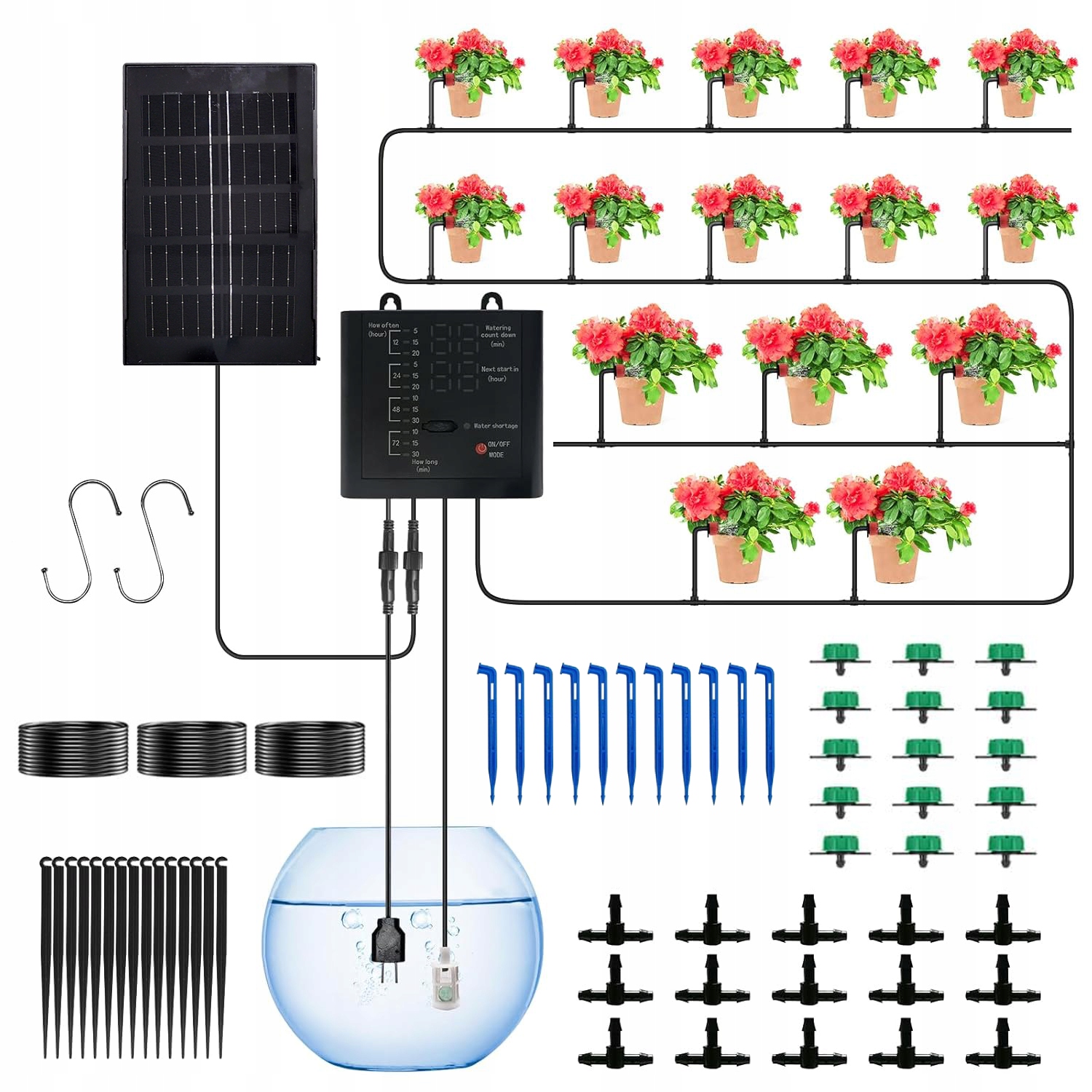 Solární Zahradní Zavlažovací Systém, Automatické Kapkové Zavlažování Pro Rostliny, 12 Režimů