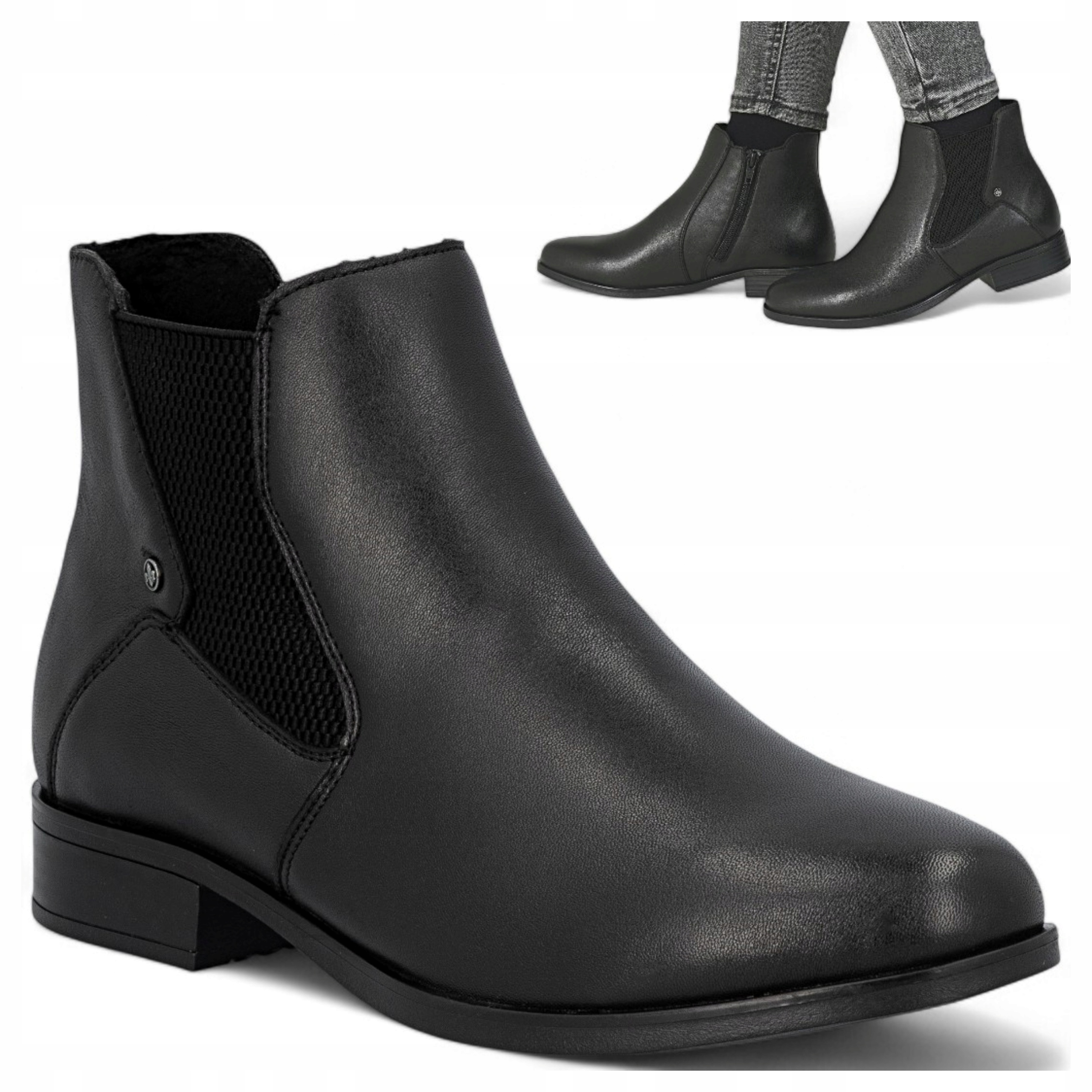 Rieker 39 Dámské Kotníkové Boty Kožené Pohodlné Ploché Nazouvací Elegantní Černé