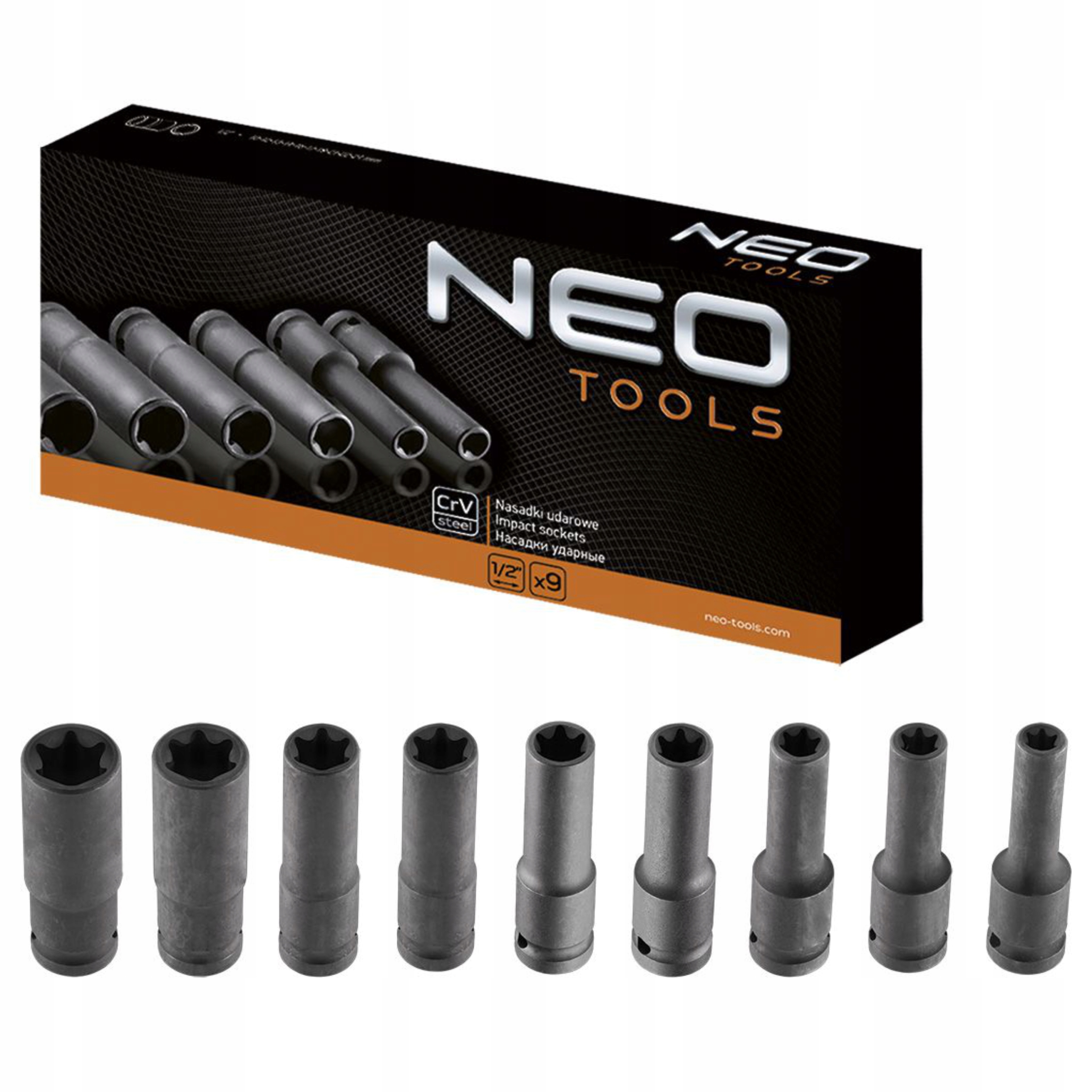 Úderové Nástavce 1/2", E10-E24, Sada 9 Ks, Crmo 12-110 Neo Tools