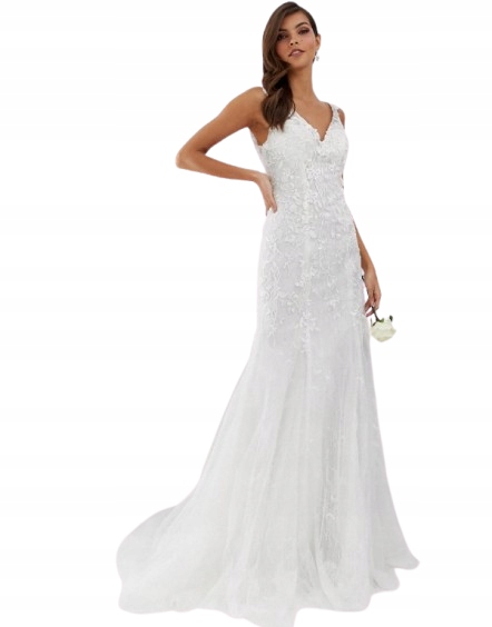 Svatební Šaty Ecru Dlouhá Klasická Výšivka 38 1RNB