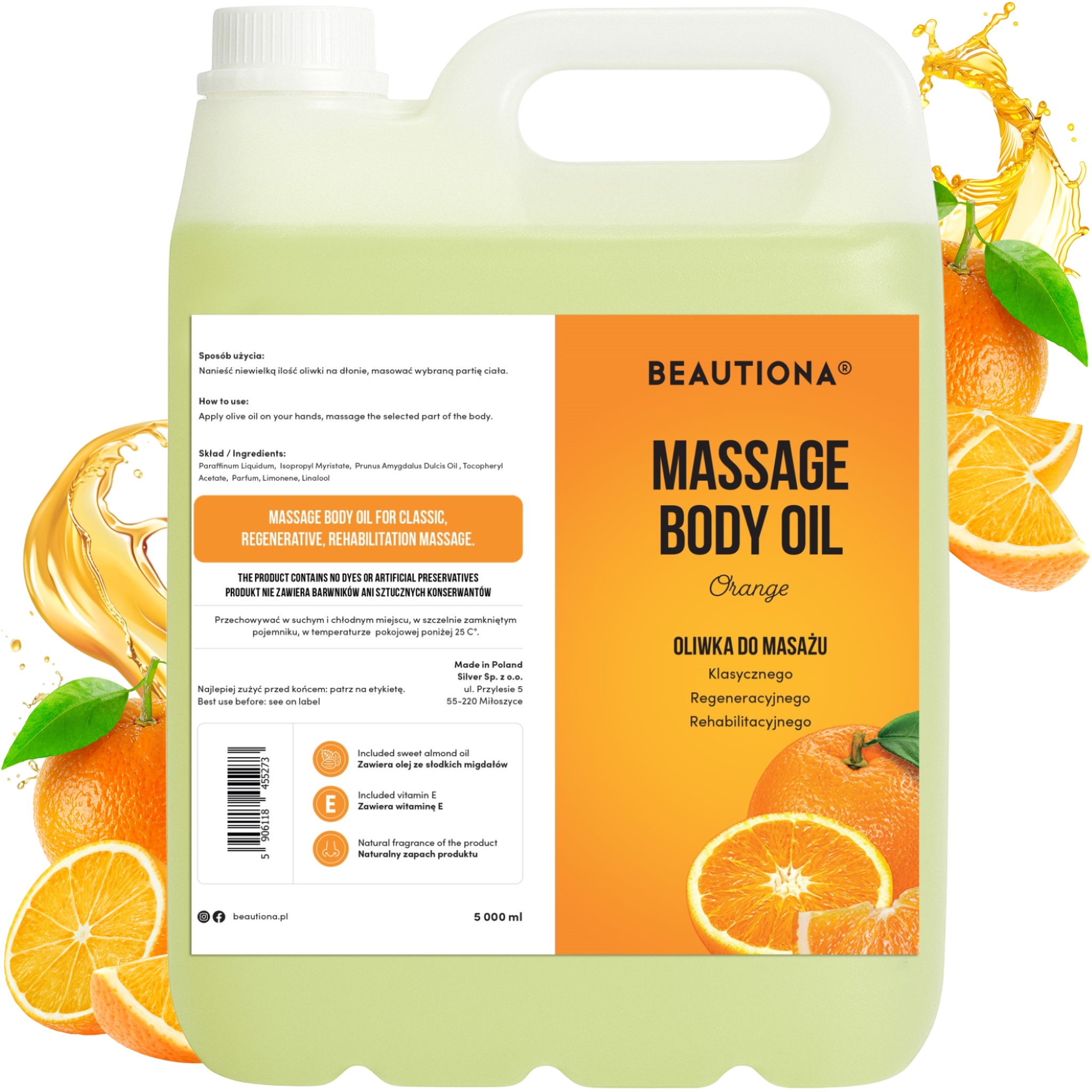 Olivový Olej Na Masáž Těla Obličeje, Hydratační, Relaxační, Pomerančový Olej 5 L