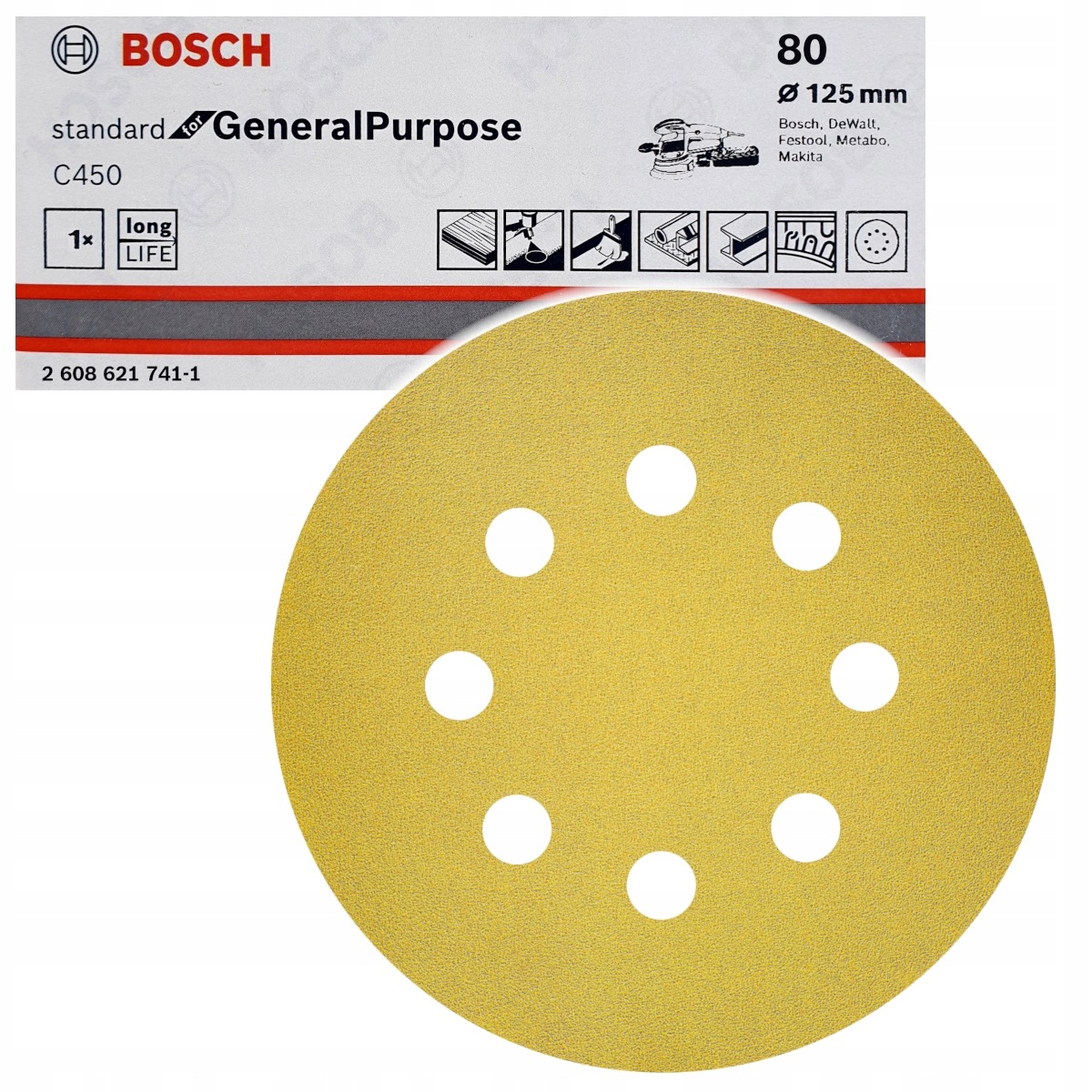 Bosch Papier ścierny krążek C450 Drewno Farba 125mm gr. 80 8 otworów