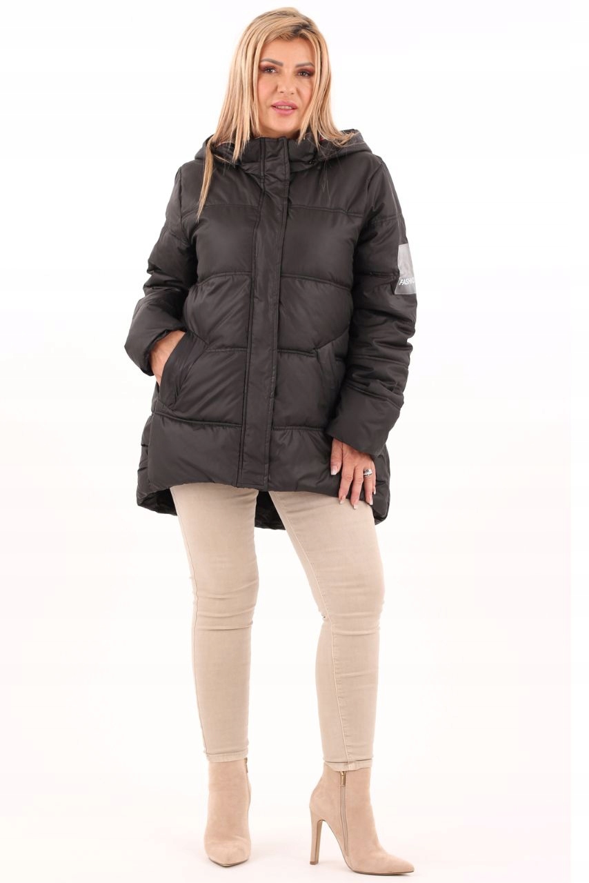 KURTKA PRZEJŚCIOWA DAMSKA DUŻE ROZMIARY ASYMETRYCZNA WYGODNA Z KAPTUREM Marka FEMIMODA