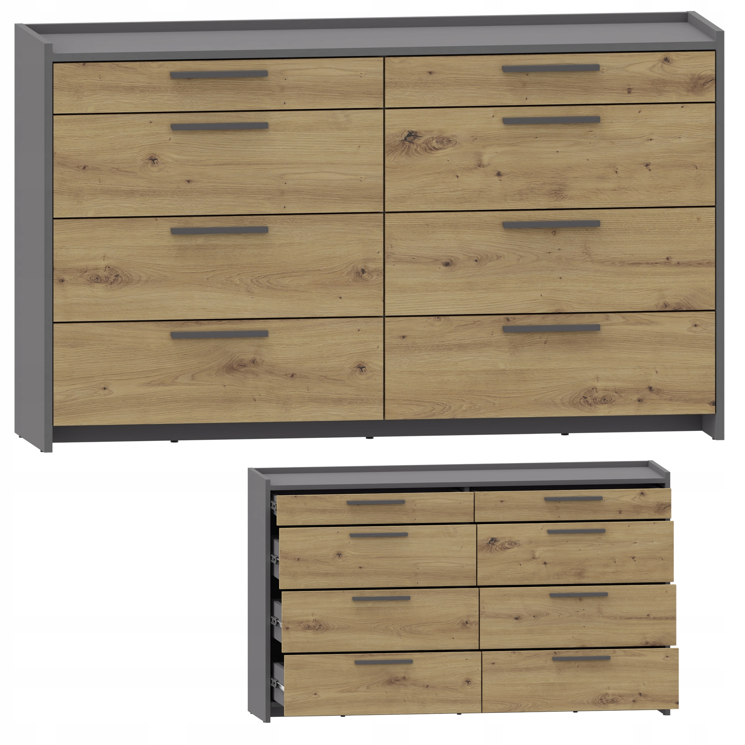 Komoda Altivo Com 135 6SW2SN artisan-antracitová veľká skrinka, 6 zásuviek, oblečenie