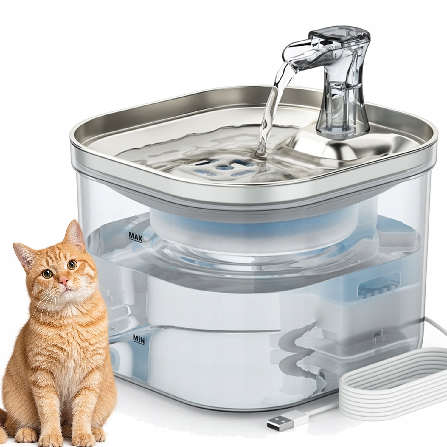 Levně Automatický Dávkovač Vody Pro Kočky 2 Litry, Nerezová Ocel 304, Tichá Pumpa