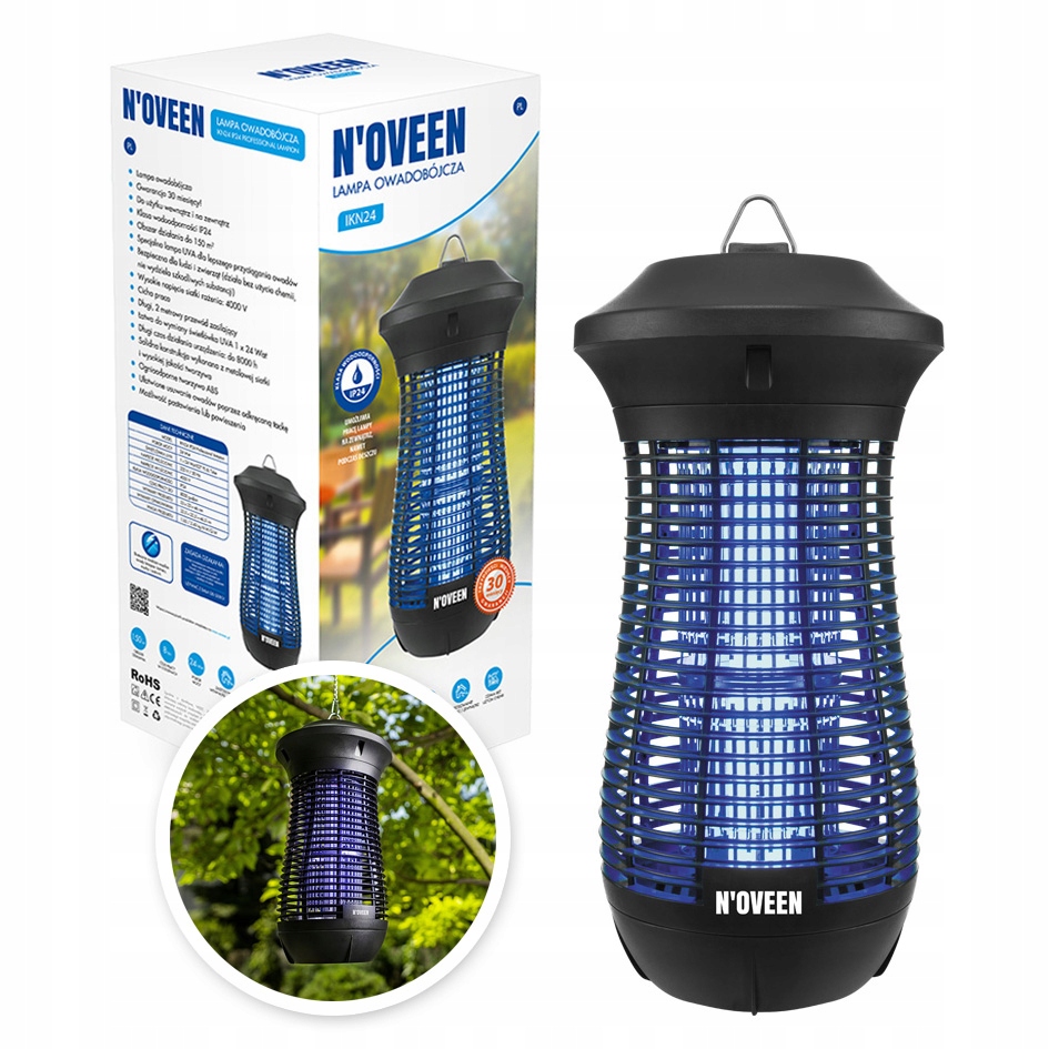 Lampa Owadobójcza Uv zewnętrzna na Komary owady muchy do ogrodu IKN24 150m2