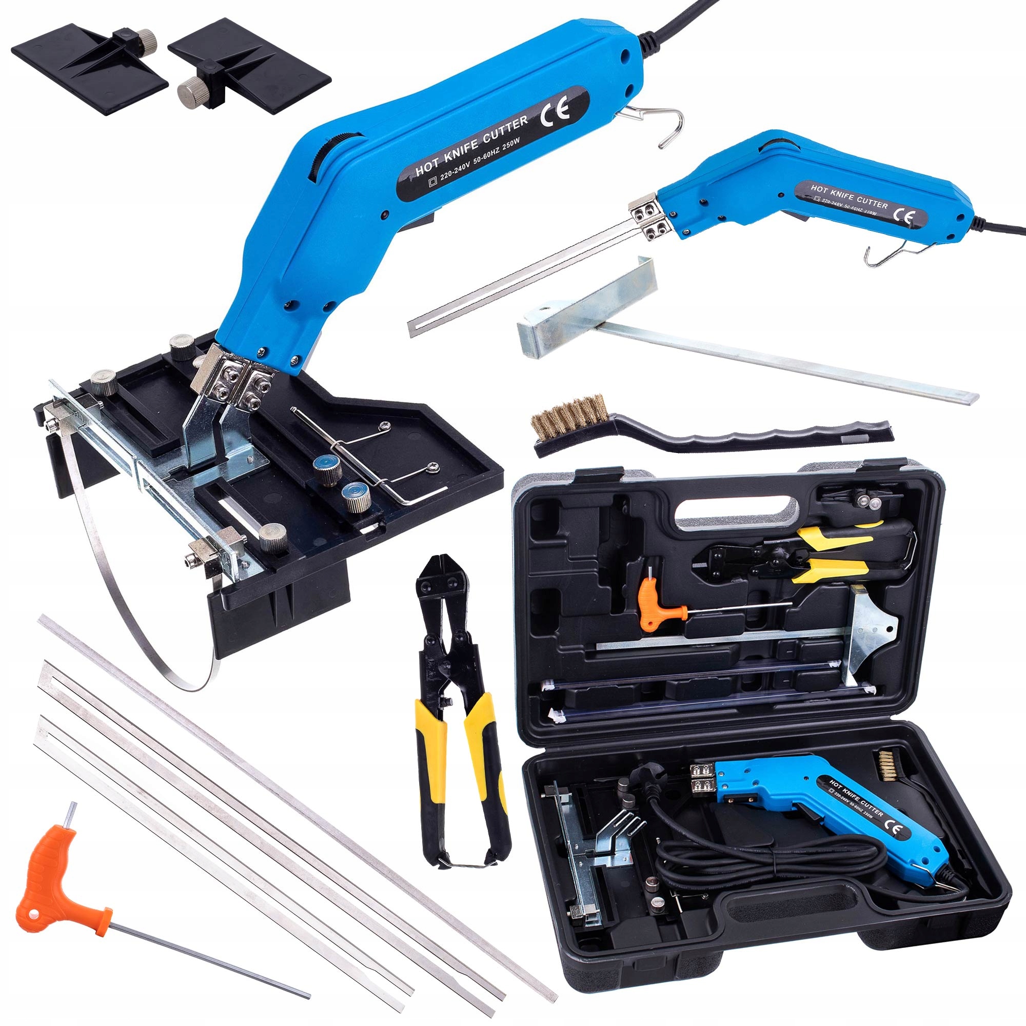 Silný Nůž 250W, Vyřezávač Polystyrénu, 3 Čepele, Vodicí Lišta, Kufr
