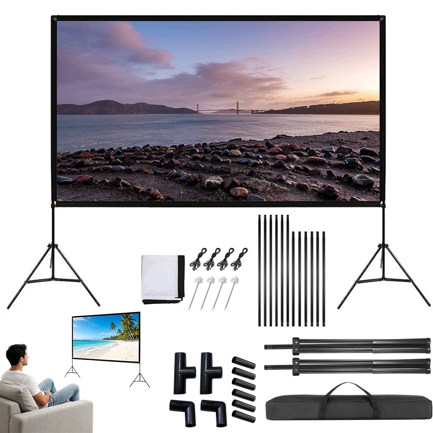Projekční Plátno Se Stojanem 100 Palců Outdoorový Tripod 219X129