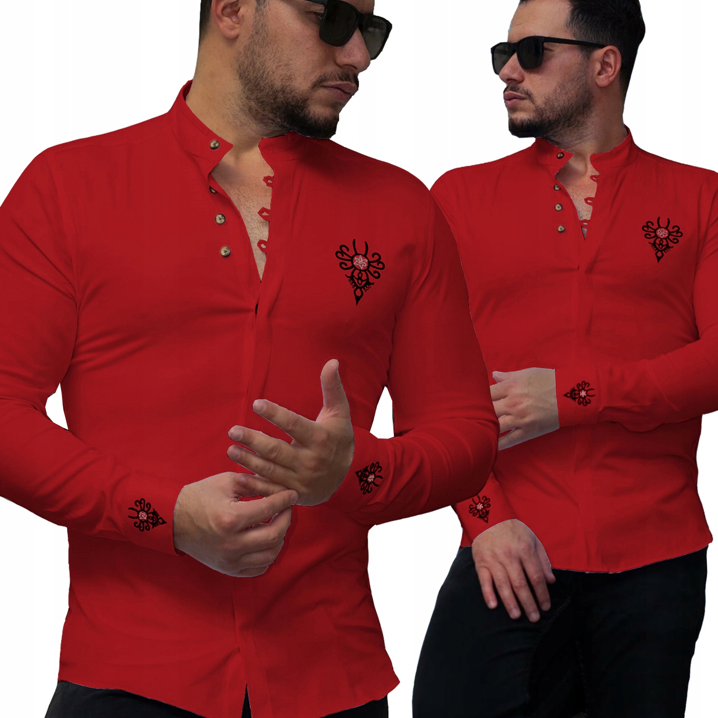 Pánská košile Casual Bavlněný stojáček Výšivka Vyšívaná Svatba Svatební Hostina Regular