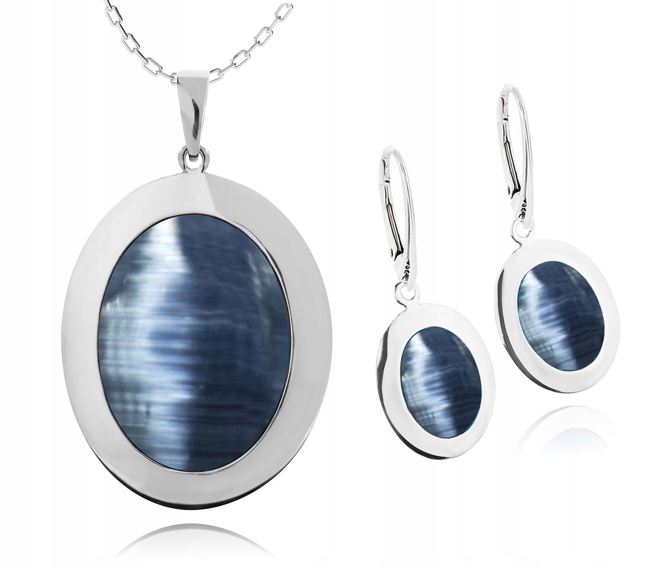 

Srebrny Komplet Biżuterii Z Szarymi Uleksytami