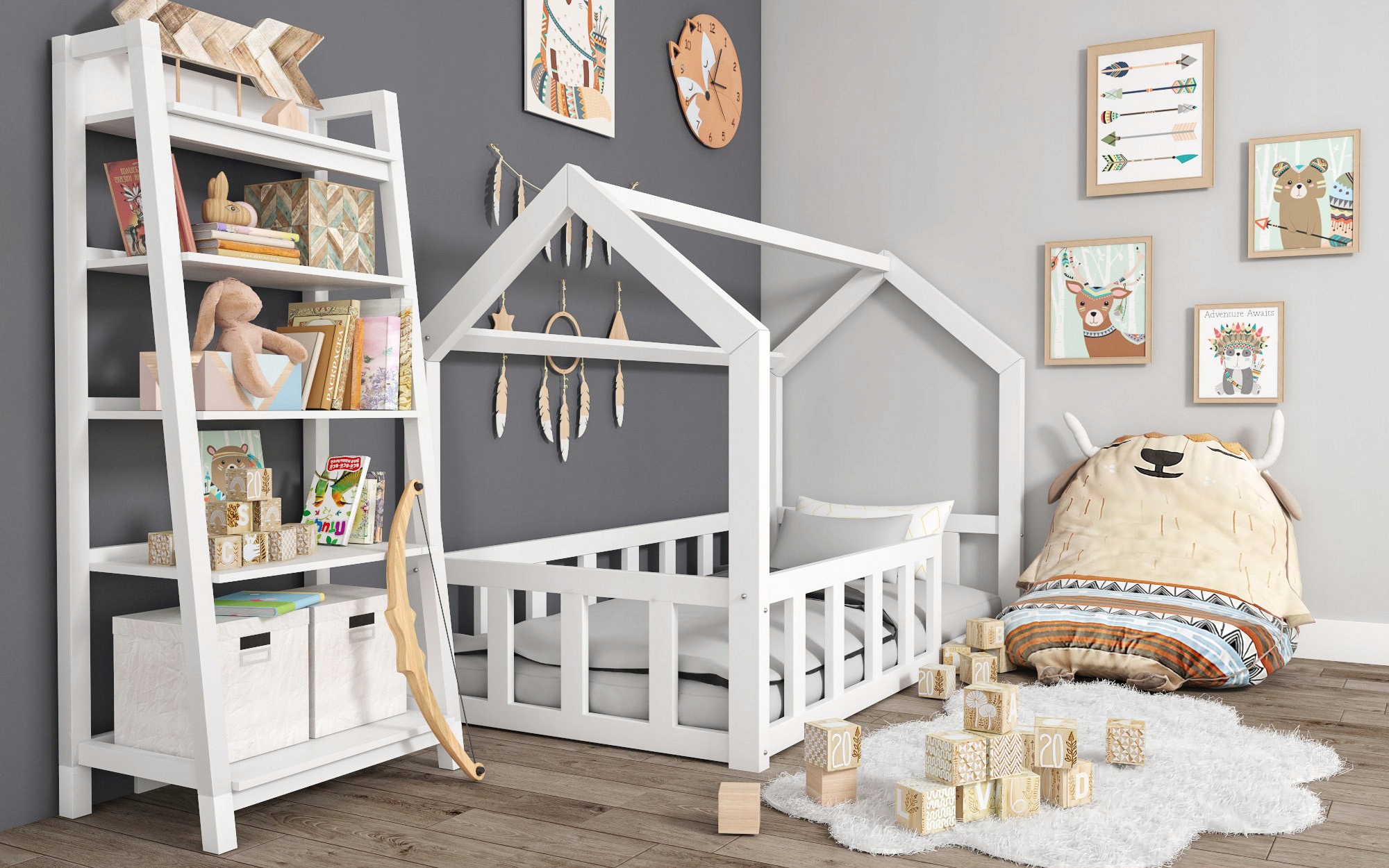 Łóżko Domek Niskie 90x200 płotek + stelaż gratis Kod producenta 2