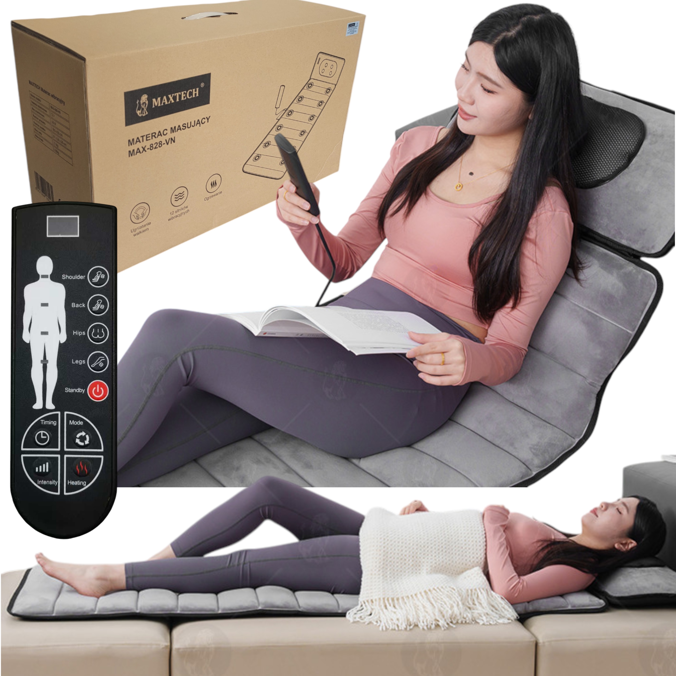 Mata masująca Materac masujący do masażu Shiatsu Wibracje Grzanie Maxtech