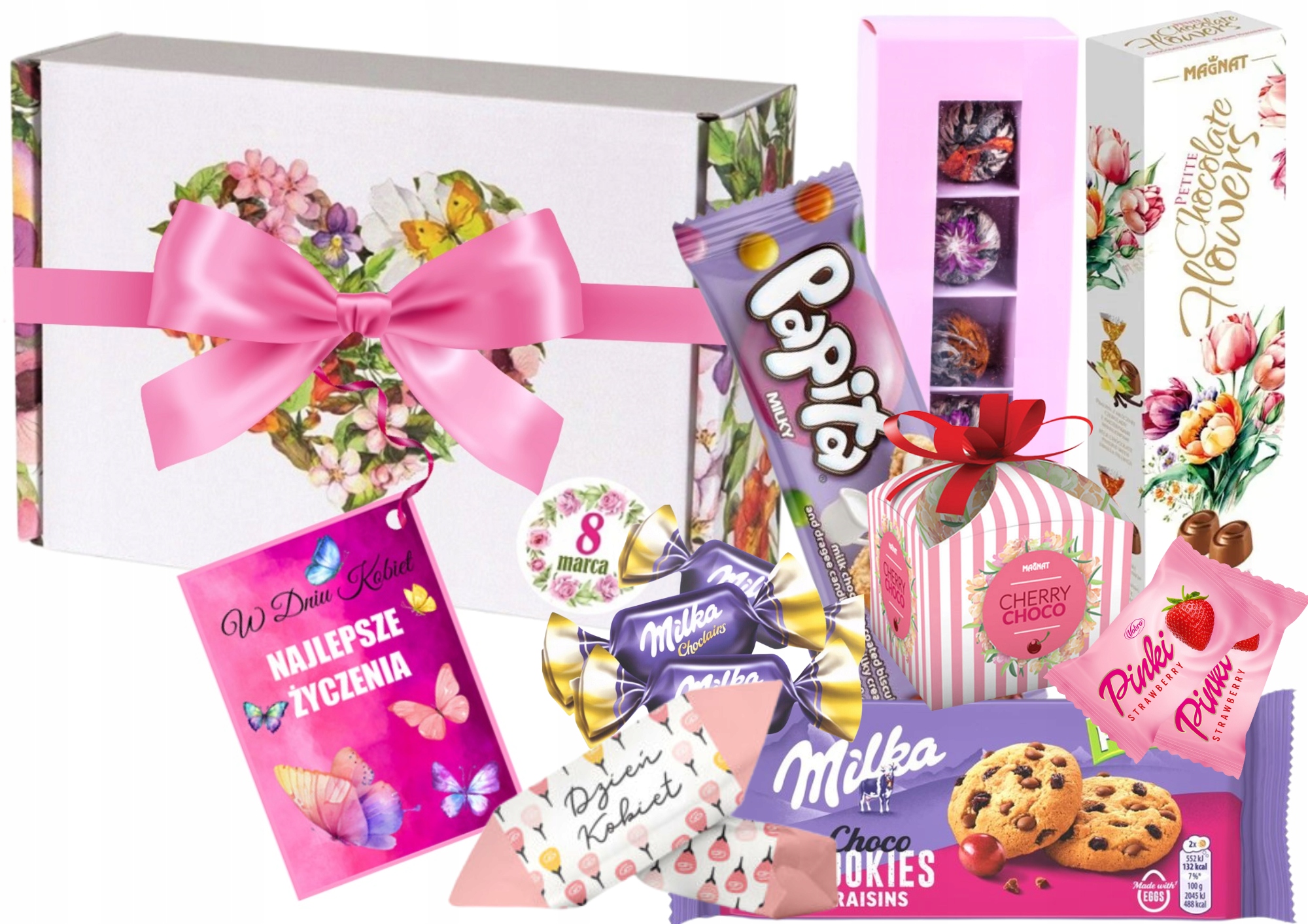 Dárkový koš Box Čaj kvetoucí Čokoláda dárek ke Dni žen maminky