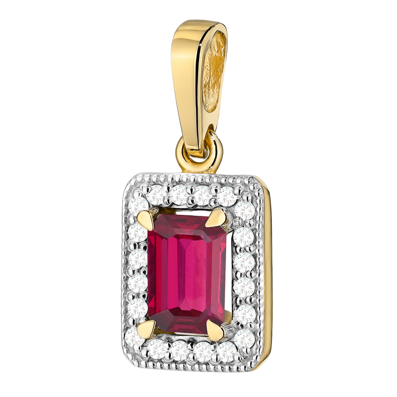 Zlatý Přívěsek Přívěsek pr. 585 s Rubínem 0,80 ct a Brilianty 14k