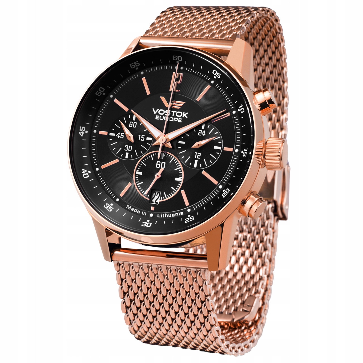 Pánské Hodinky Vostok Europe VK63-560B689B růžový zlatý náramek
