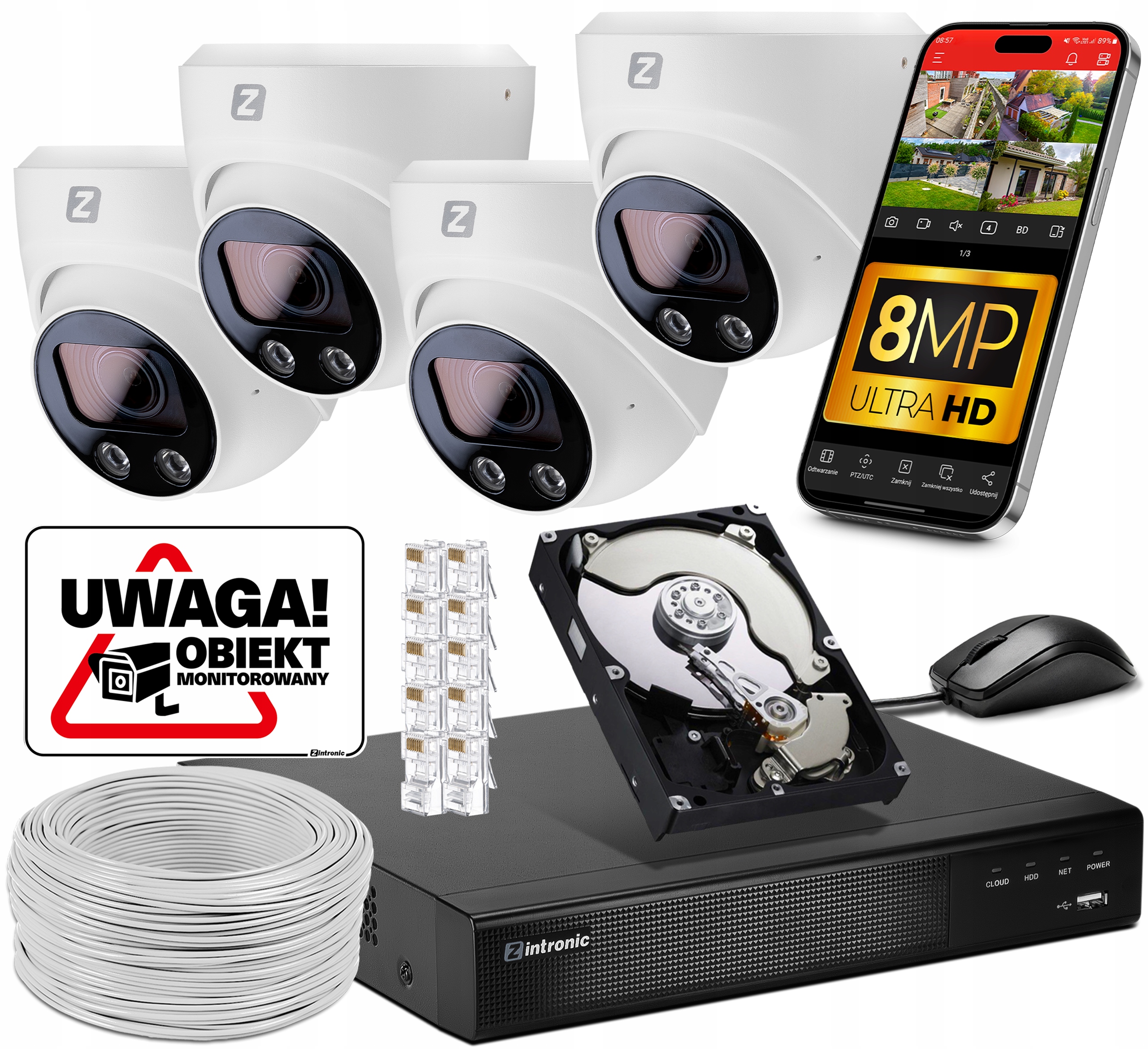 Sada 4 kamer pro venkovní Ip Monitorování Poe 8 MPx Ir zoom 30 m Ai