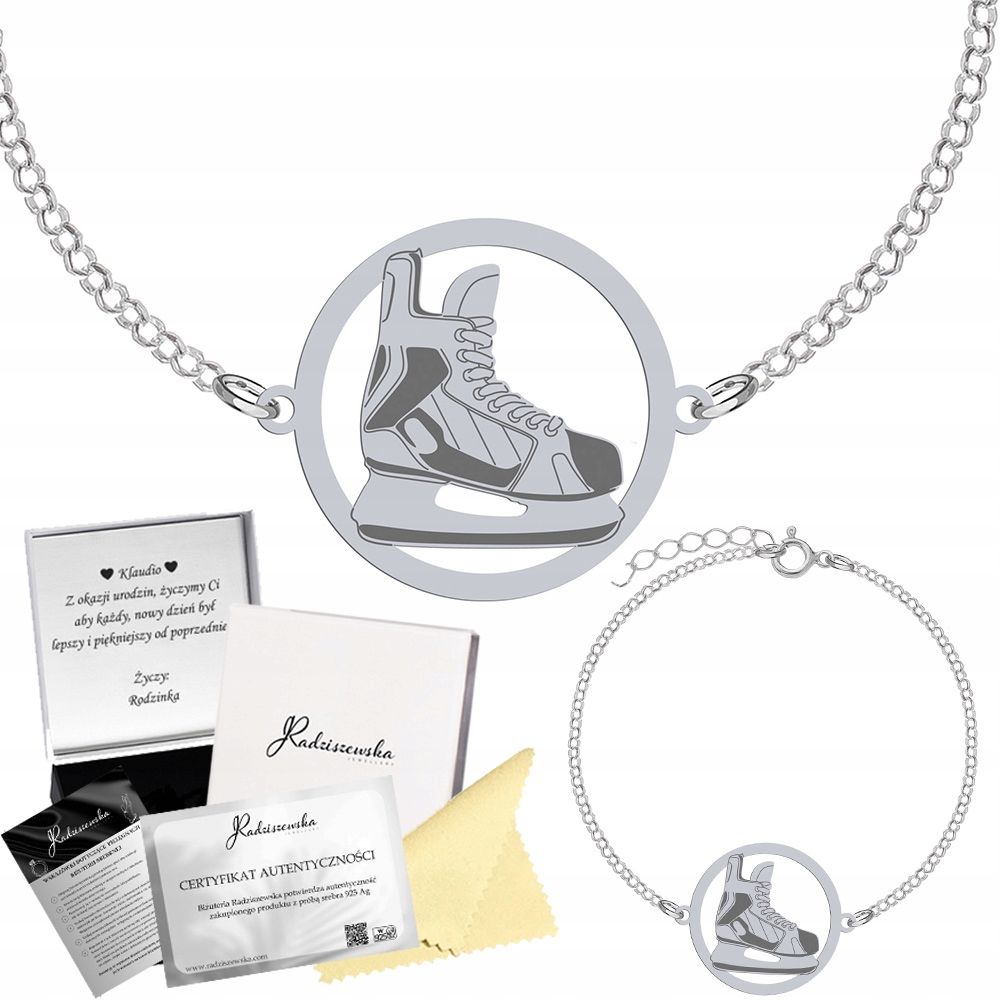 Stříbrný náramek s hokejovou bruslí Řetízek Dárek Šperky Stříbro Gravírování