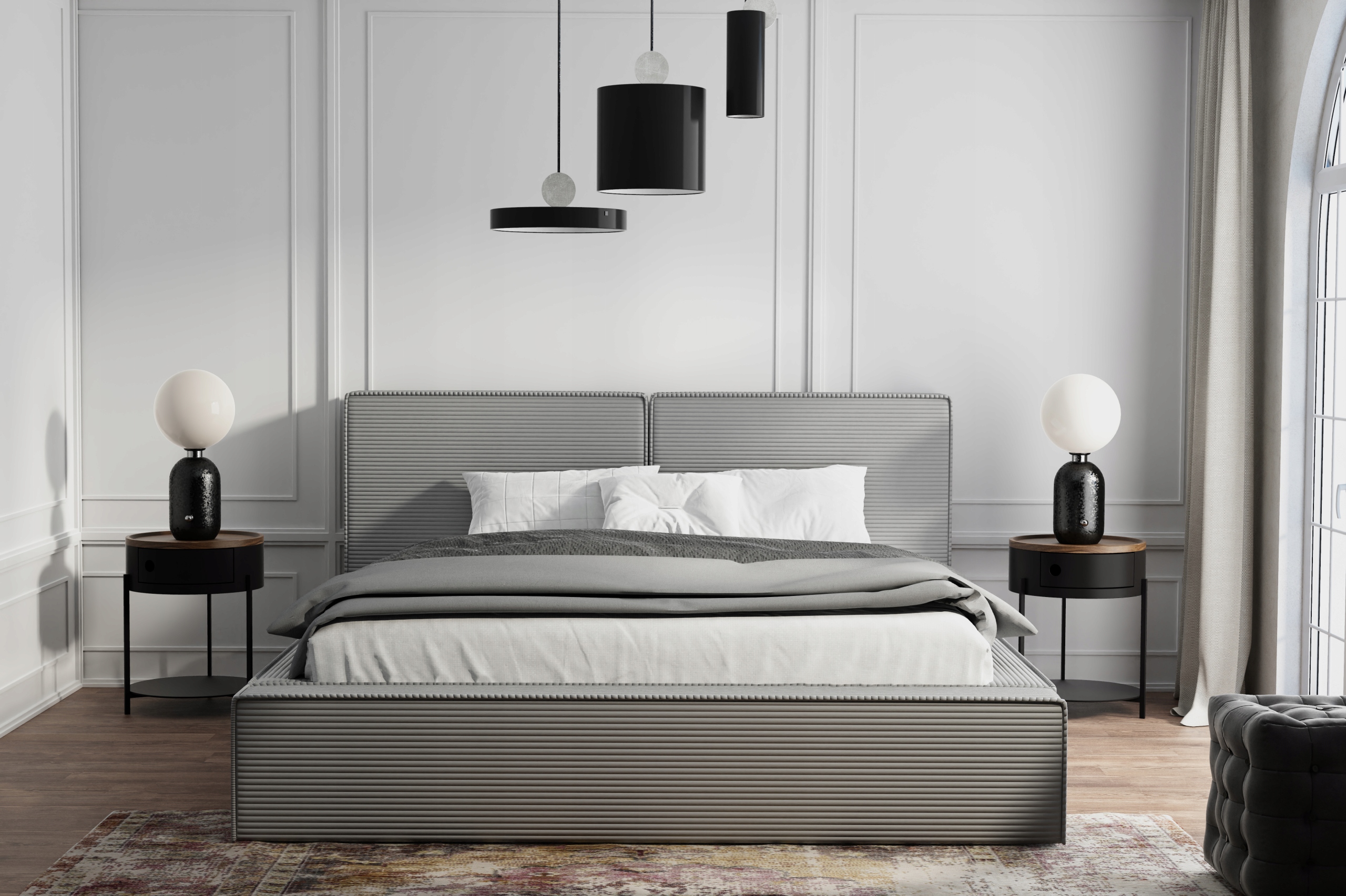 Łóżko tapicerowane SOVIS 90x200 z pojemnikiem obicie SZTRUKSOWE Kod producenta SOVIS 90