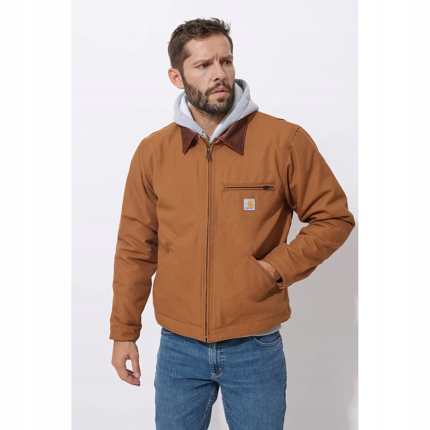 Bunda Carhartt Washed Duck Detroit Duck s podšívkou z deky carhartt hnědá, velikost L