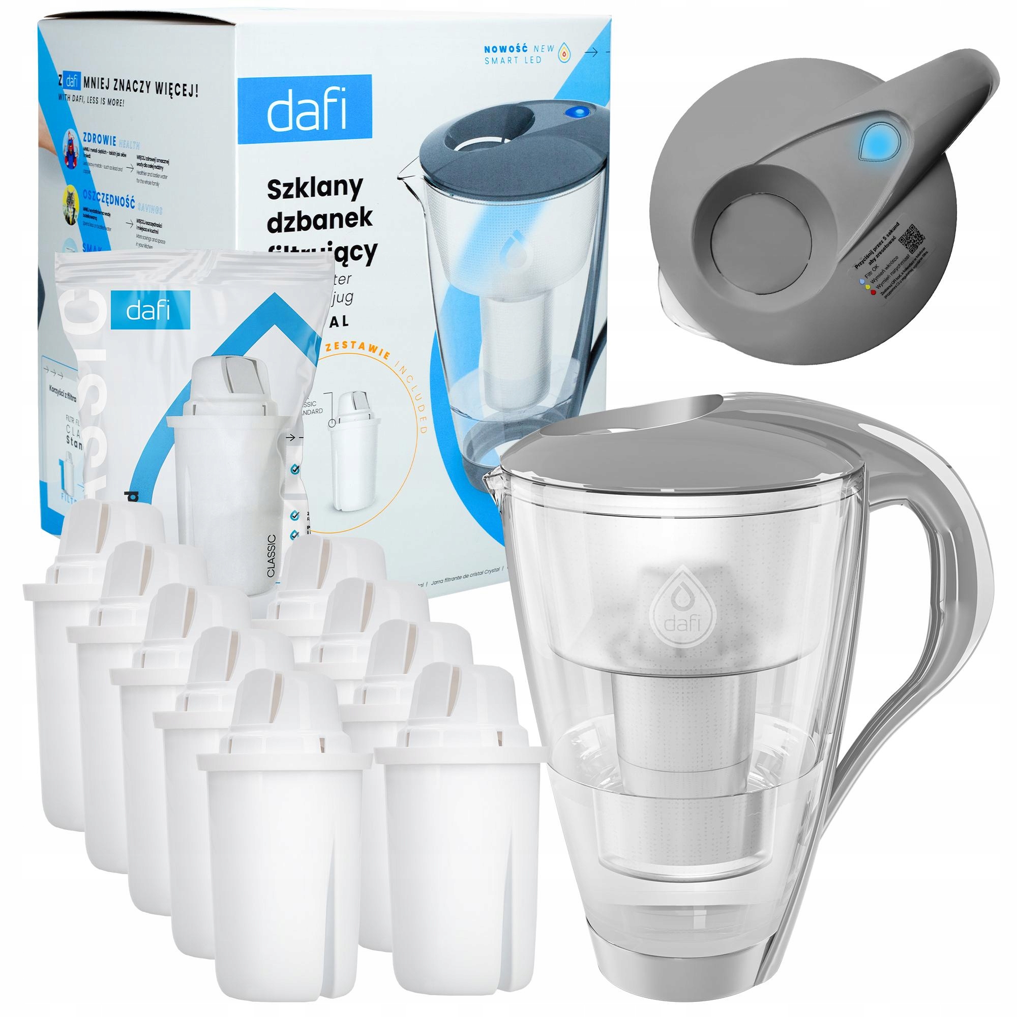 Dzbanek filtrujący szklany Dafi Crystal Led 2l 10x Filtr Dafi Classic