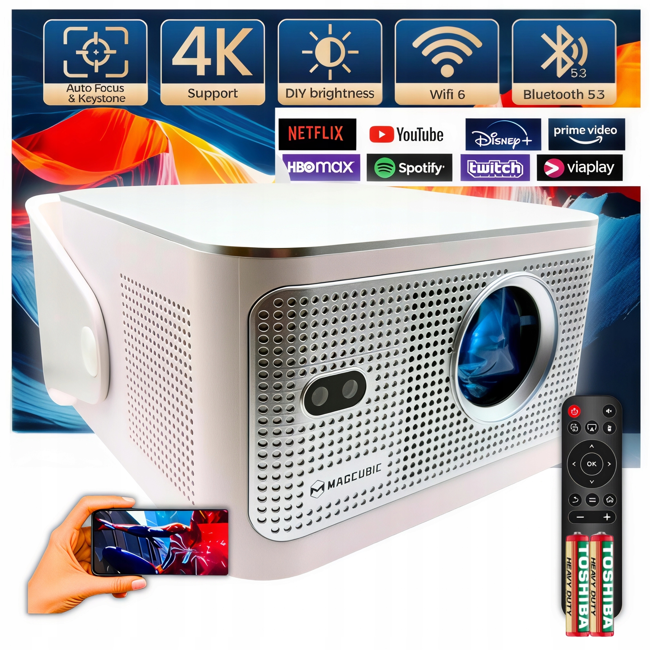 Projektor 4K Projektor Rotační Android Přenosný HY350 Max Smart+bonus