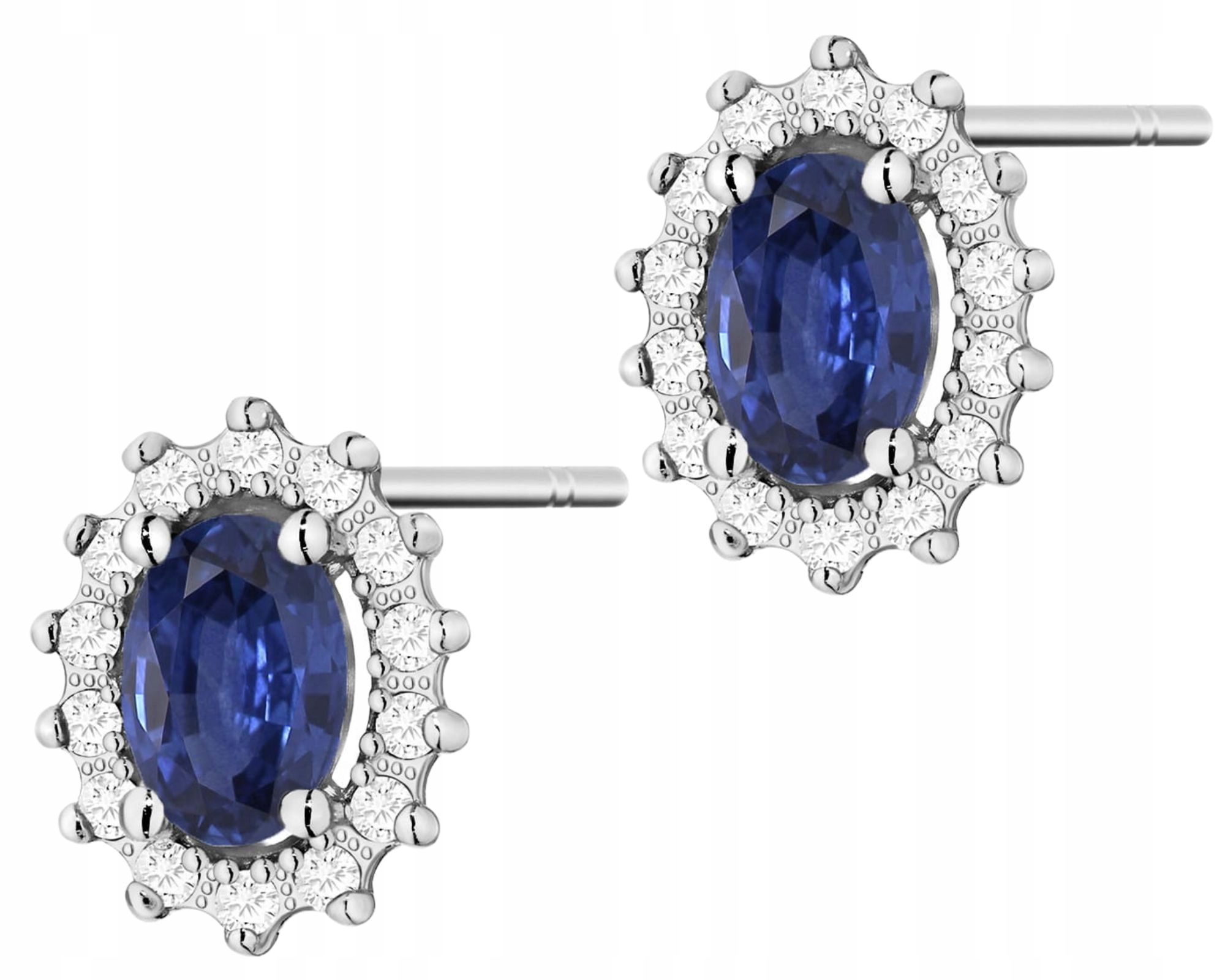 Bílé Zlato Náušnice Na Tyči Safíry Diamanty Zlato 585 Jako Dárek