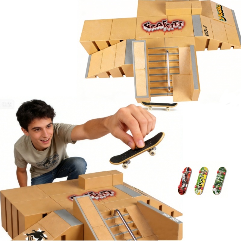 Zestaw Fingerboard Mini Deskorolki Rampa Skatepark 3 Deskorolki