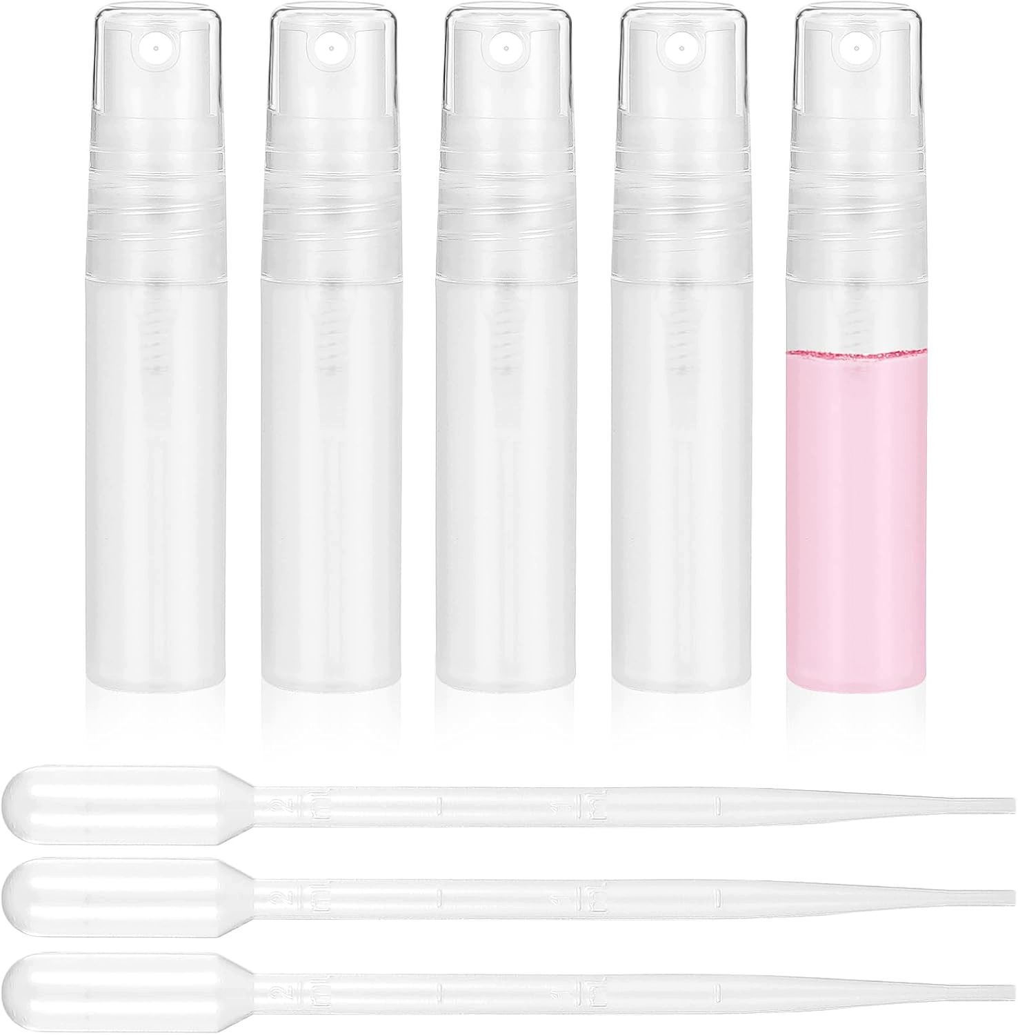 Mini Láhev S Rozprašovačem 5 ML, Sada 5 Ks Pipet, Průhledná