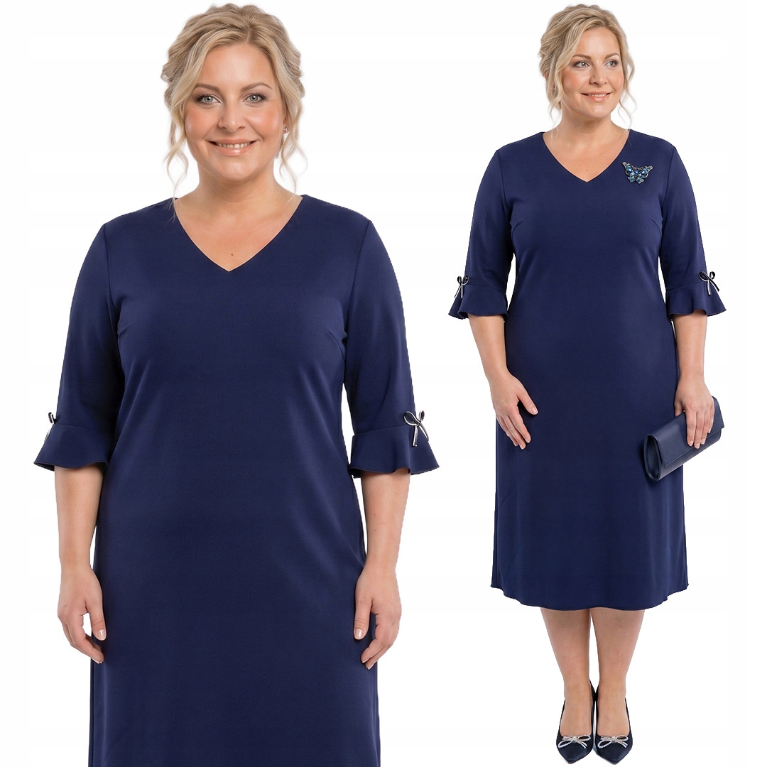 Tmavě modrá šaty s černými mašličkami plus size velikost 56/58