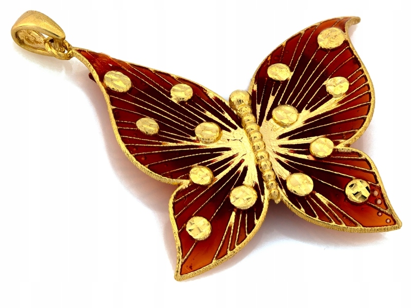 Zlatý přívěsek 585, velký smaltovaný motýl, efektní jako dárek, módní vzor