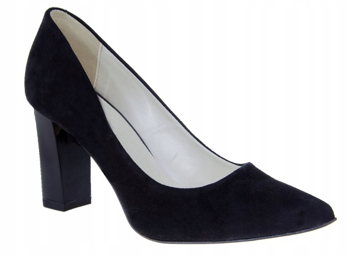 

LaRoni Szpilki Zamszowe Słupek Szpic Skóra Czarny