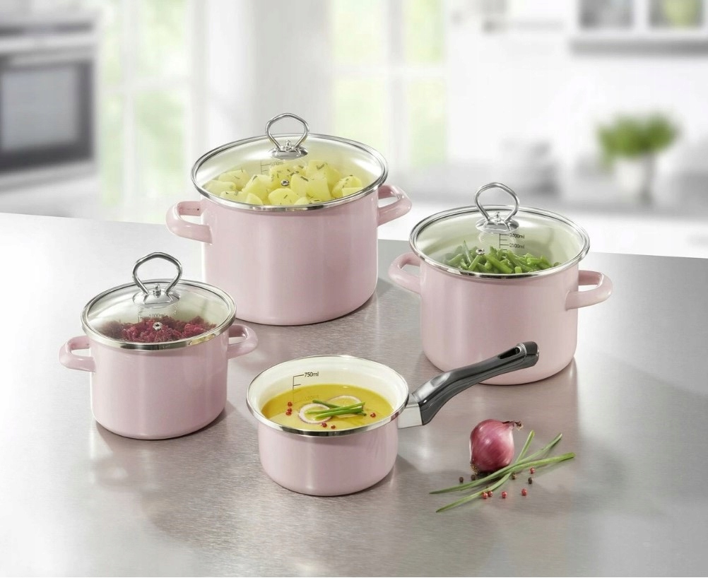 Zestaw garnków Ceraflon emaliowane 7 el. Różowe